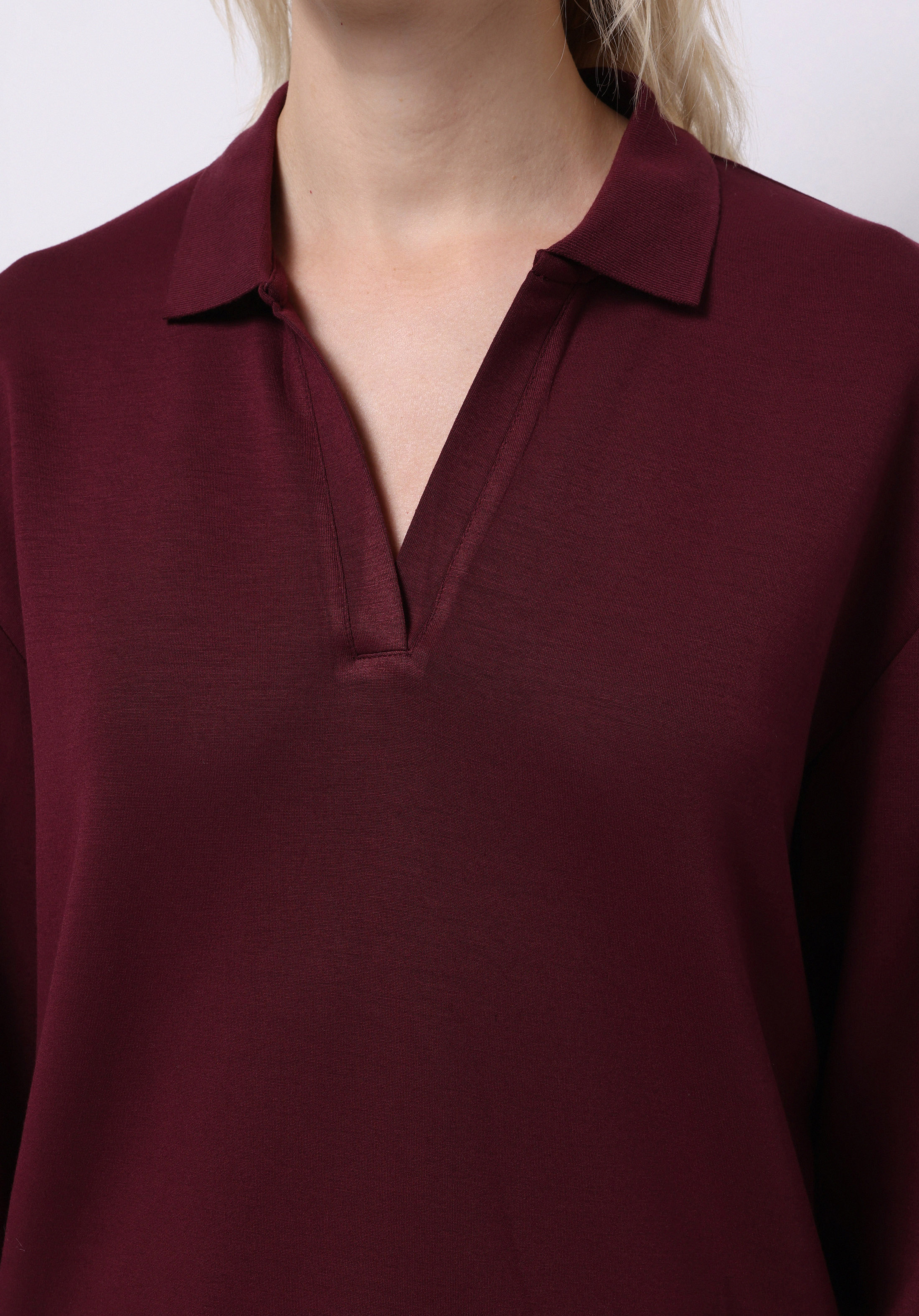 Regular Fit Polo Yaka Düz Kadın Mor Uzun Kol Tişört