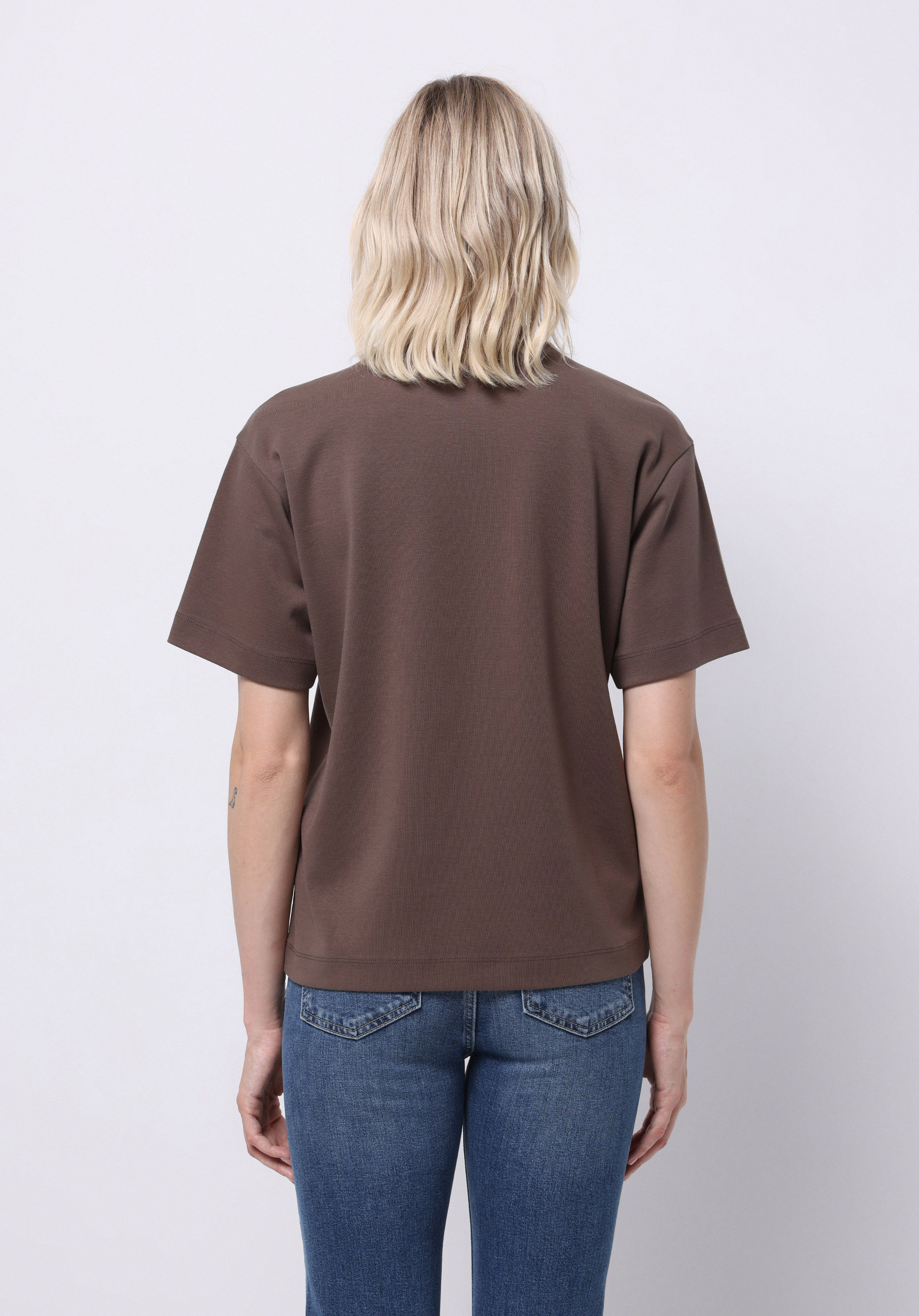 Regular Fit Yuvarlak Yaka Düz Kadın Kahverengi Kısa Kol Tişört