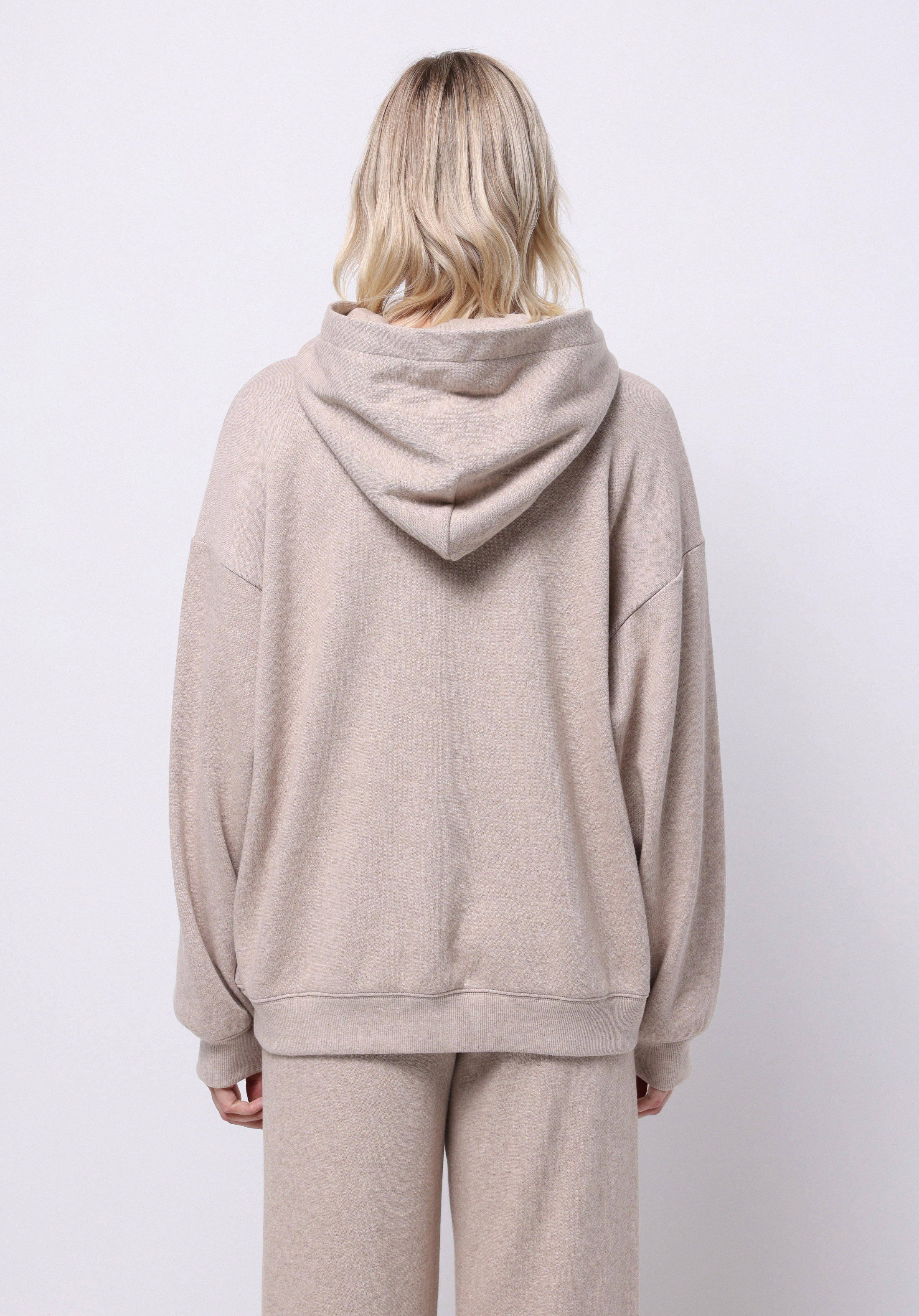 Oversize Fit Kapüşonlu Düz Kadın Bej Sweatshirt