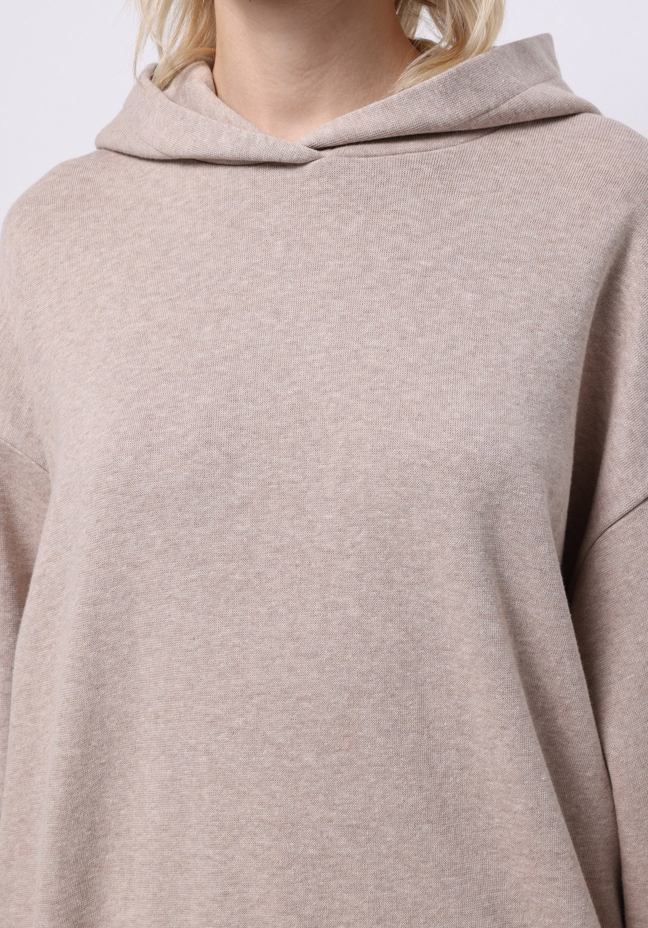 Oversize Fit Kapüşonlu Düz Kadın Bej Sweatshirt