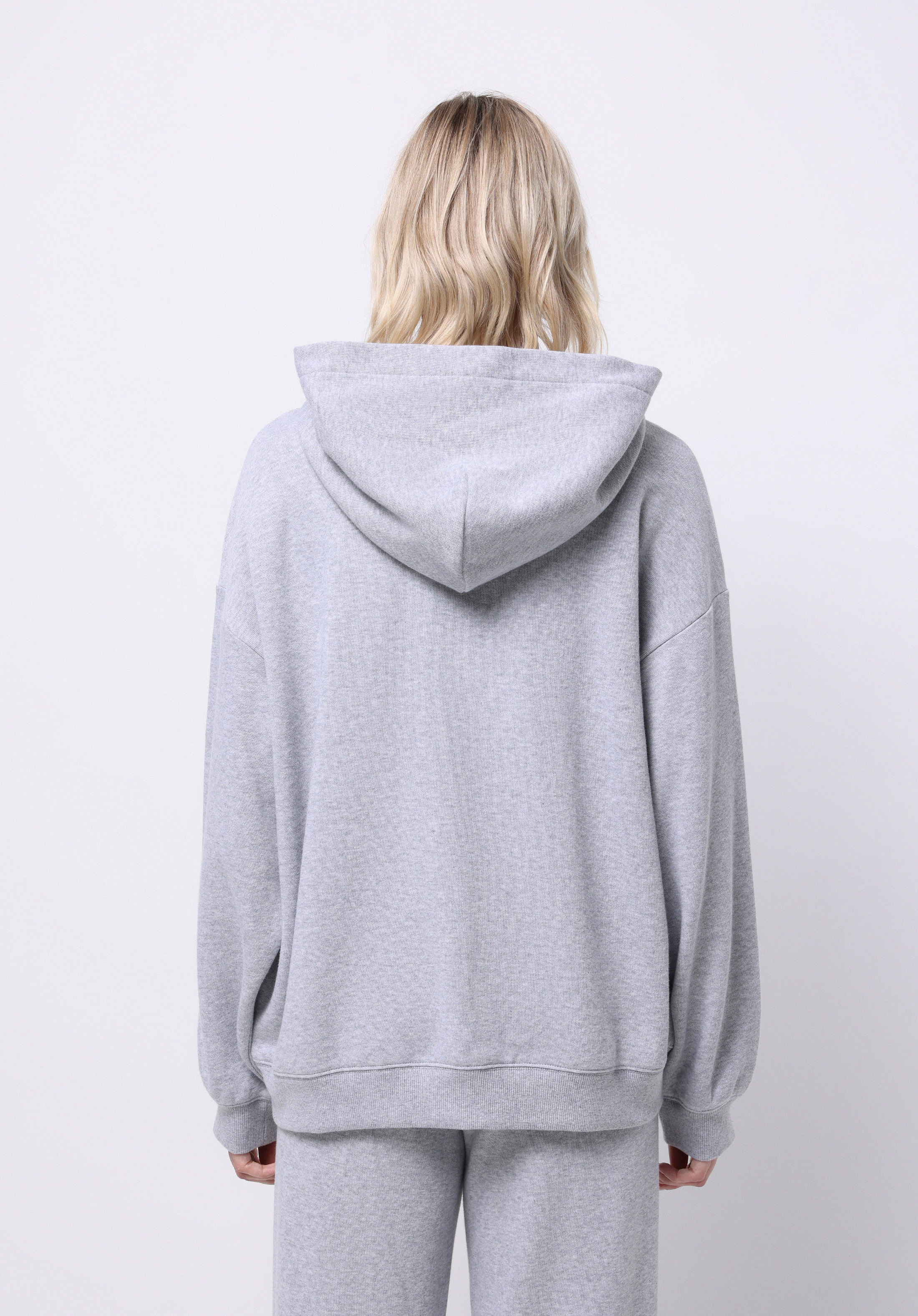 Oversize Fit Kapüşonlu Düz Kadın Gri Sweatshirt