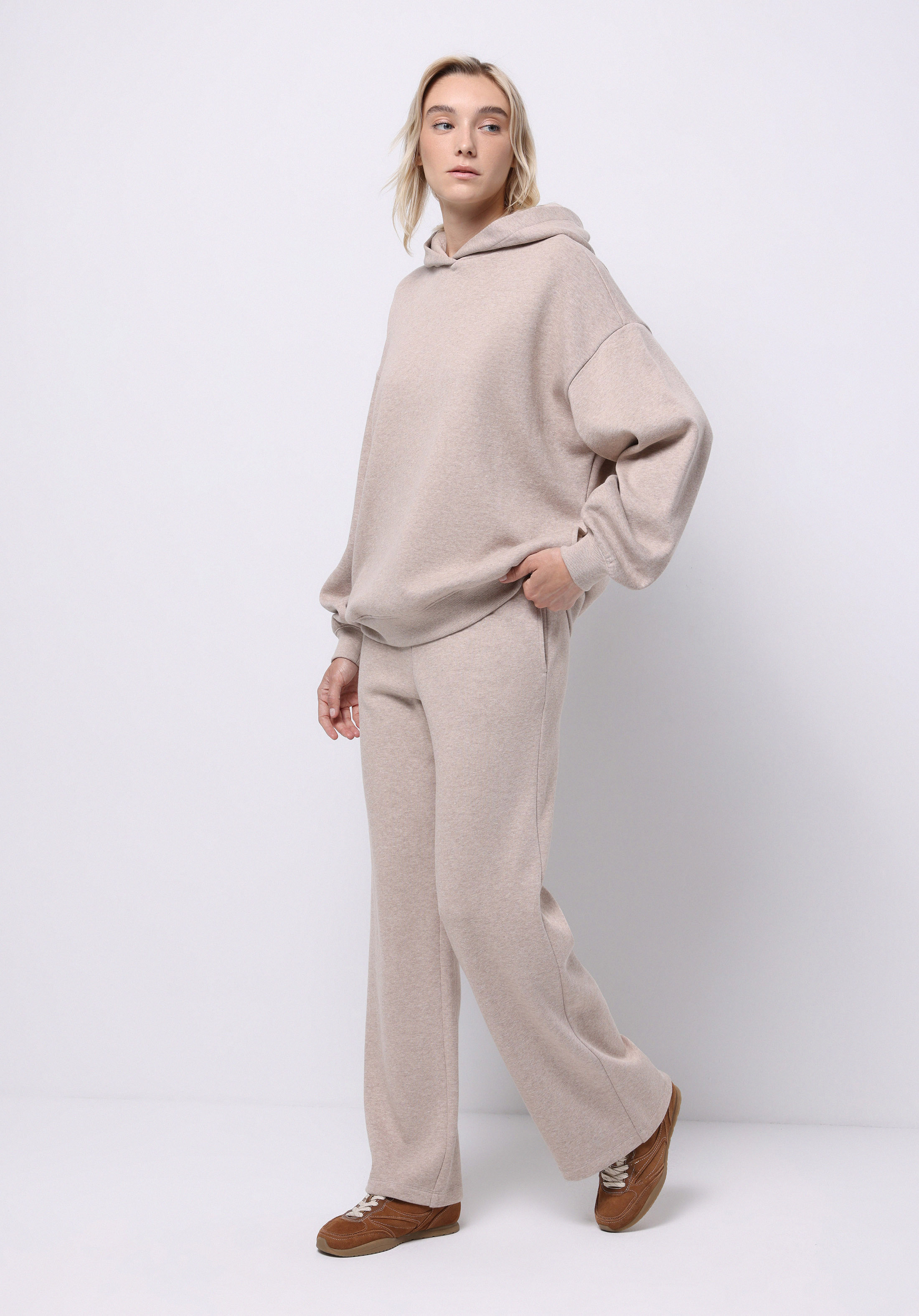 Regular Fit Orta Bel Düz Kadın Bej Eşofman Altı