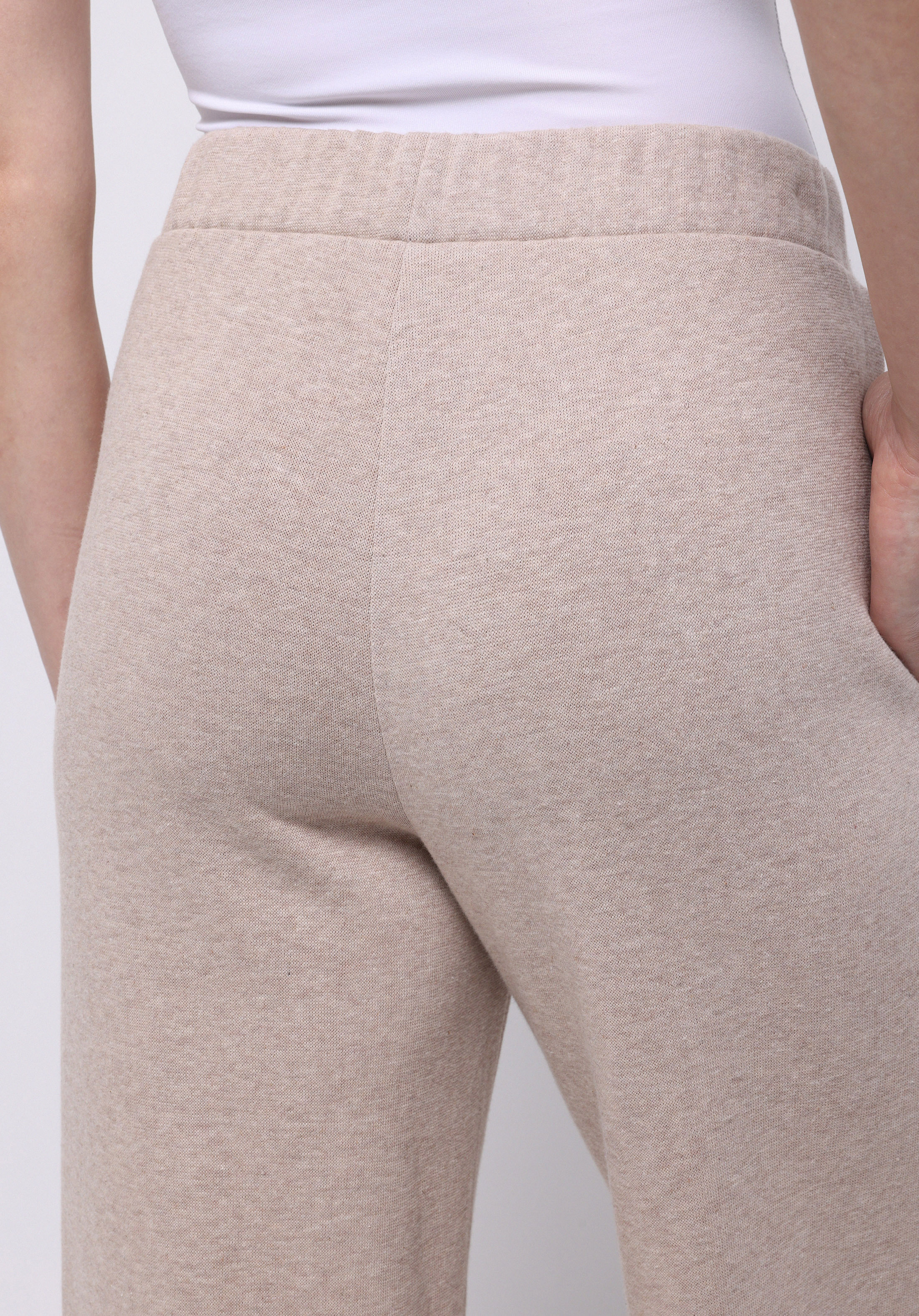 Regular Fit Orta Bel Düz Kadın Bej Eşofman Altı