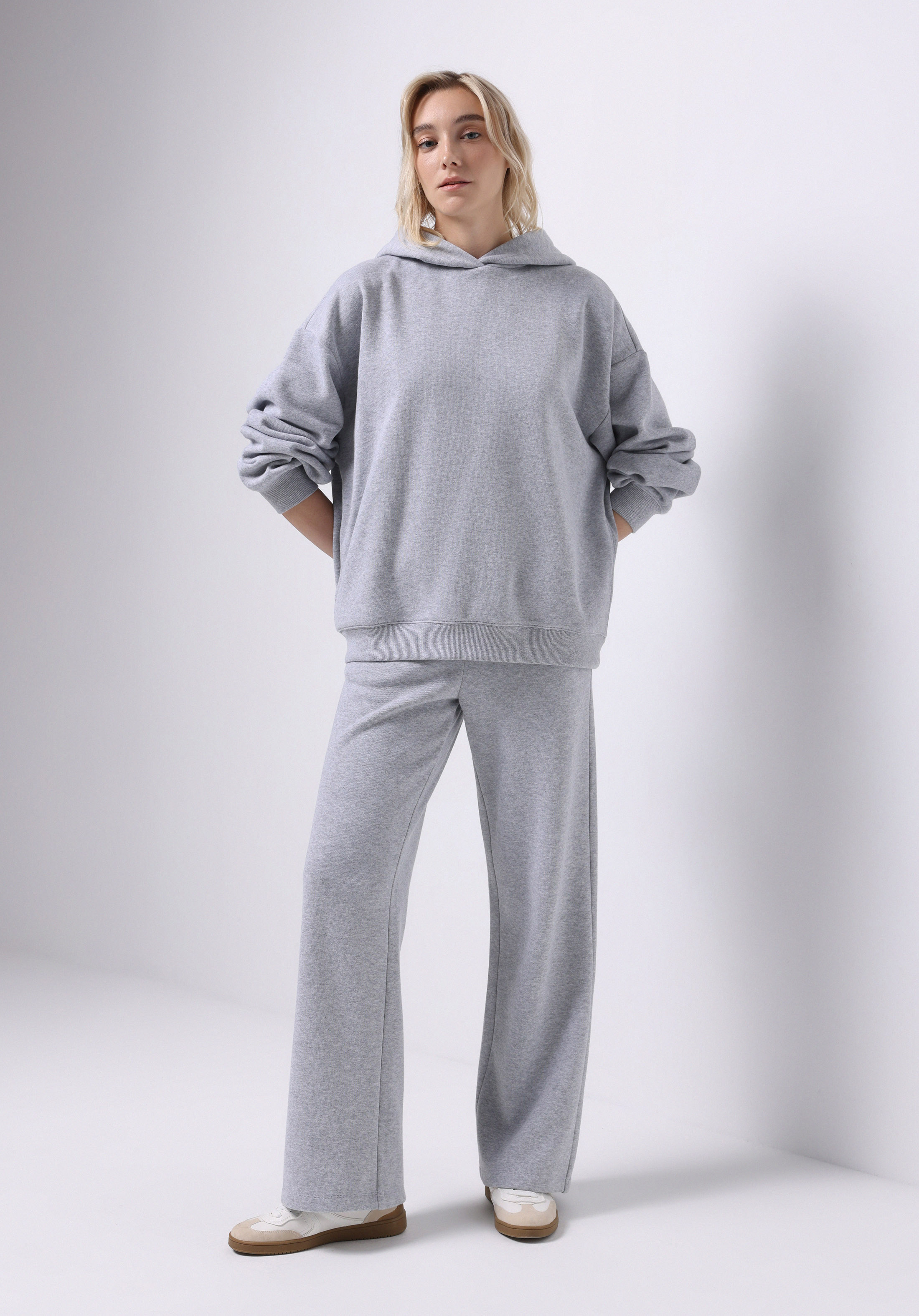 Regular Fit Orta Bel Düz Kadın Gri Eşofman Altı