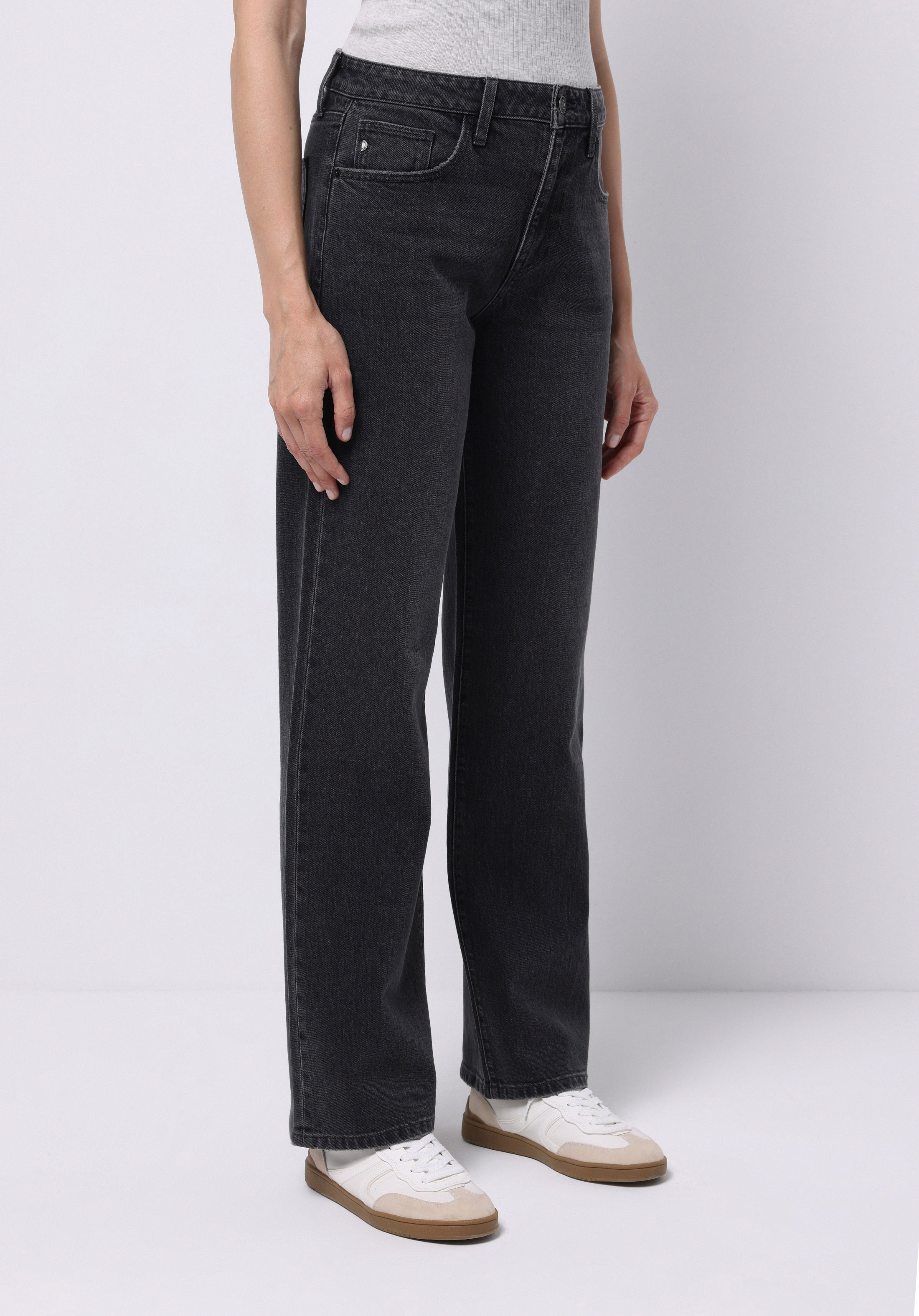 Straight Fit Orta Bel Tam Boy Paça Kadın Siyah Jean Pantolon