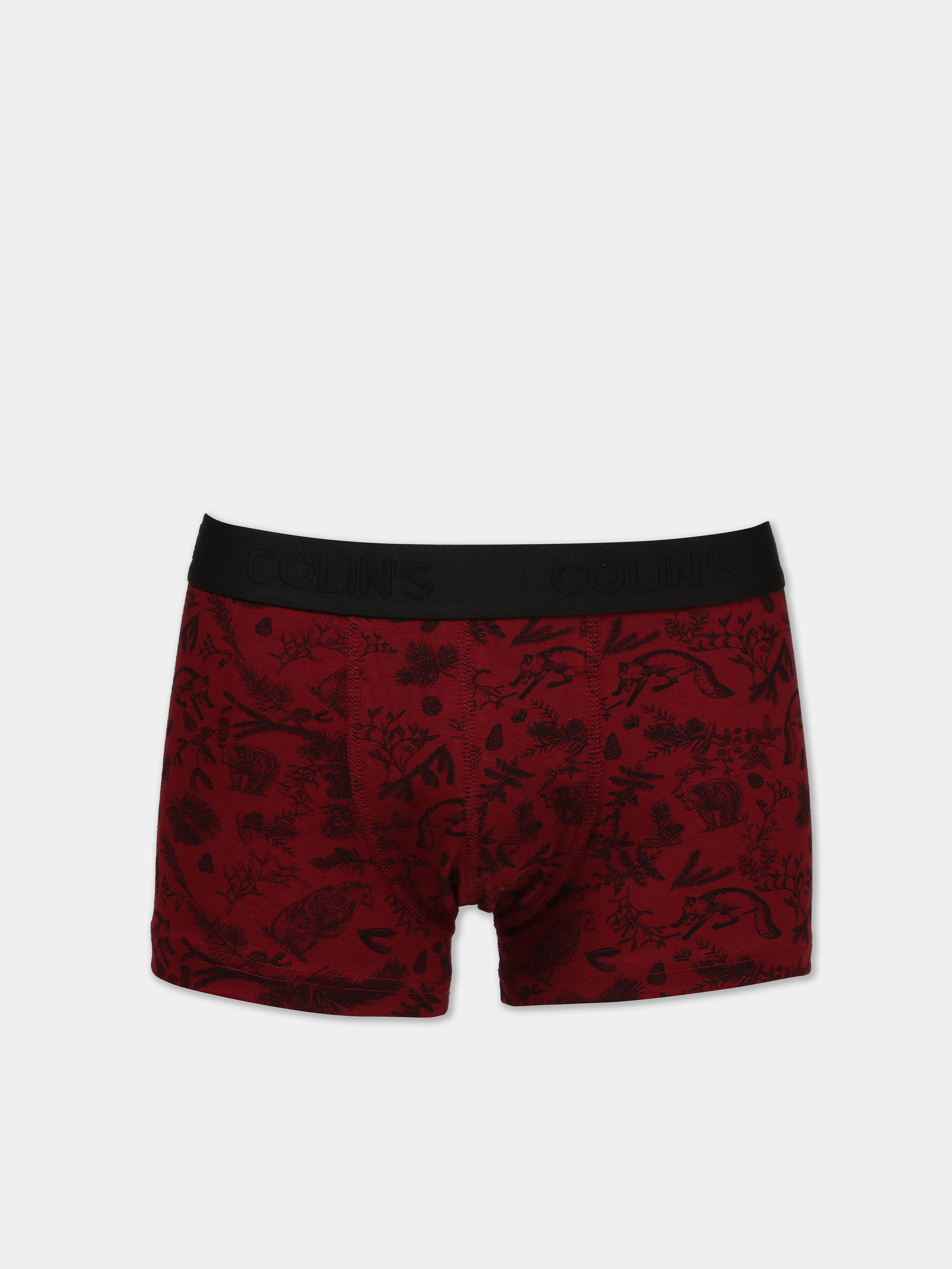 Modern Fit Baskılı Erkek Bordo Boxer