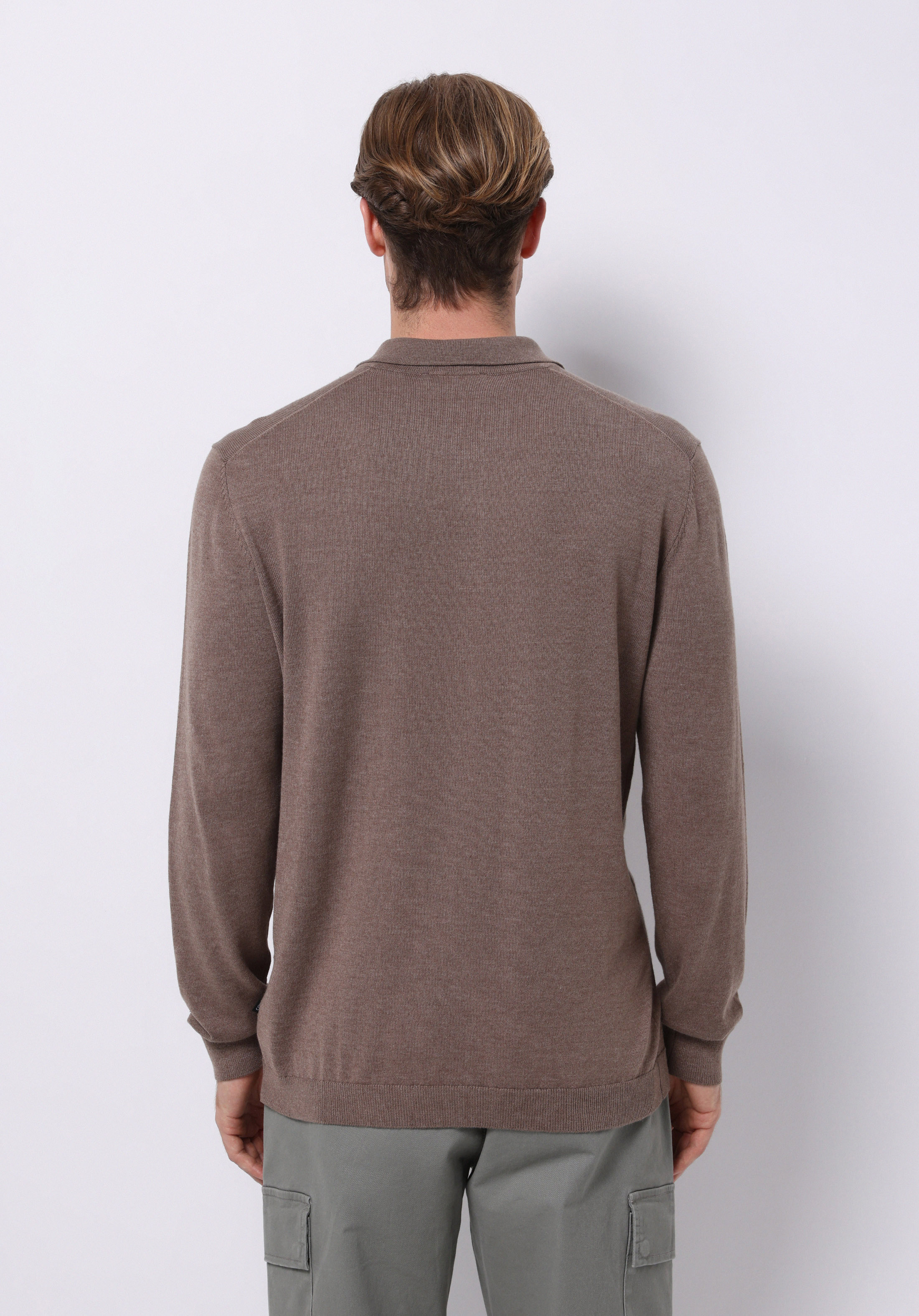 Regular Fit Polo Yaka Jakarlı Erkek Bej Kazak