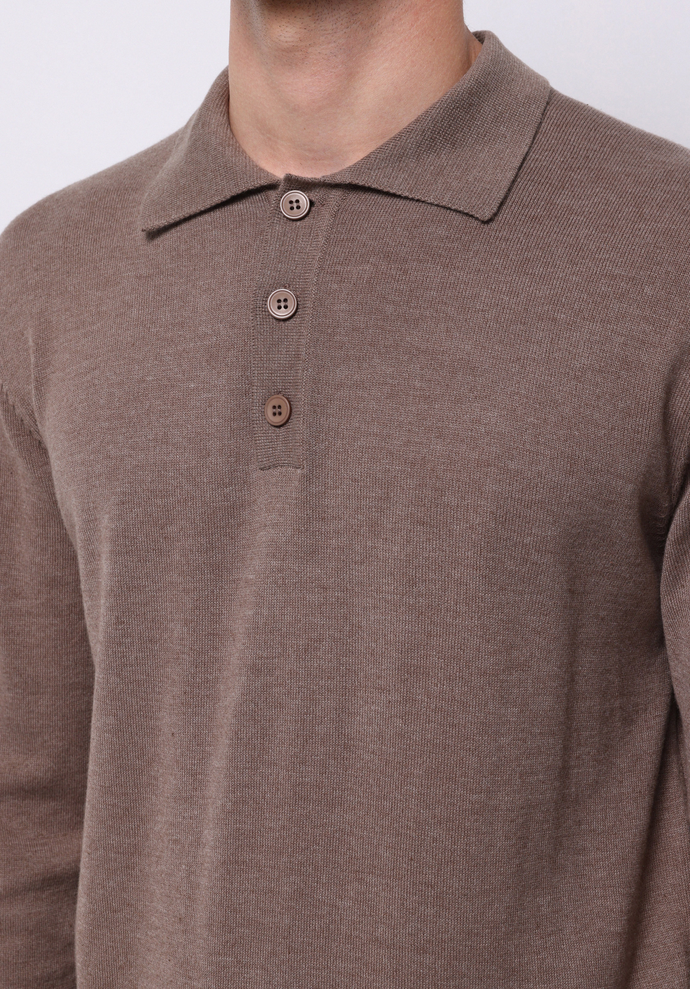 Regular Fit Polo Yaka Jakarlı Erkek Bej Kazak