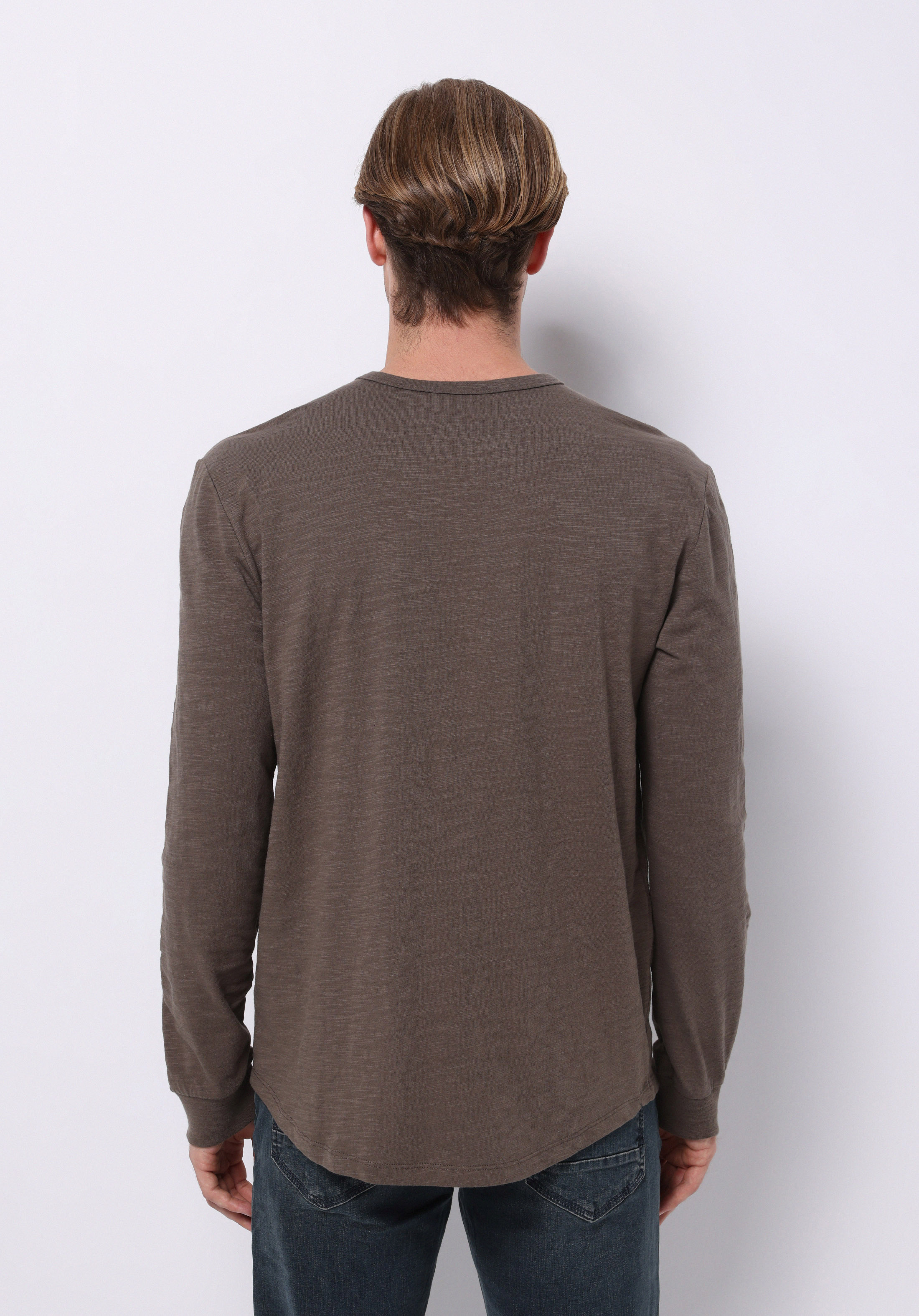 Regular Fit Yuvarlak Yaka Düz Erkek Gri Uzun Kol Tişört