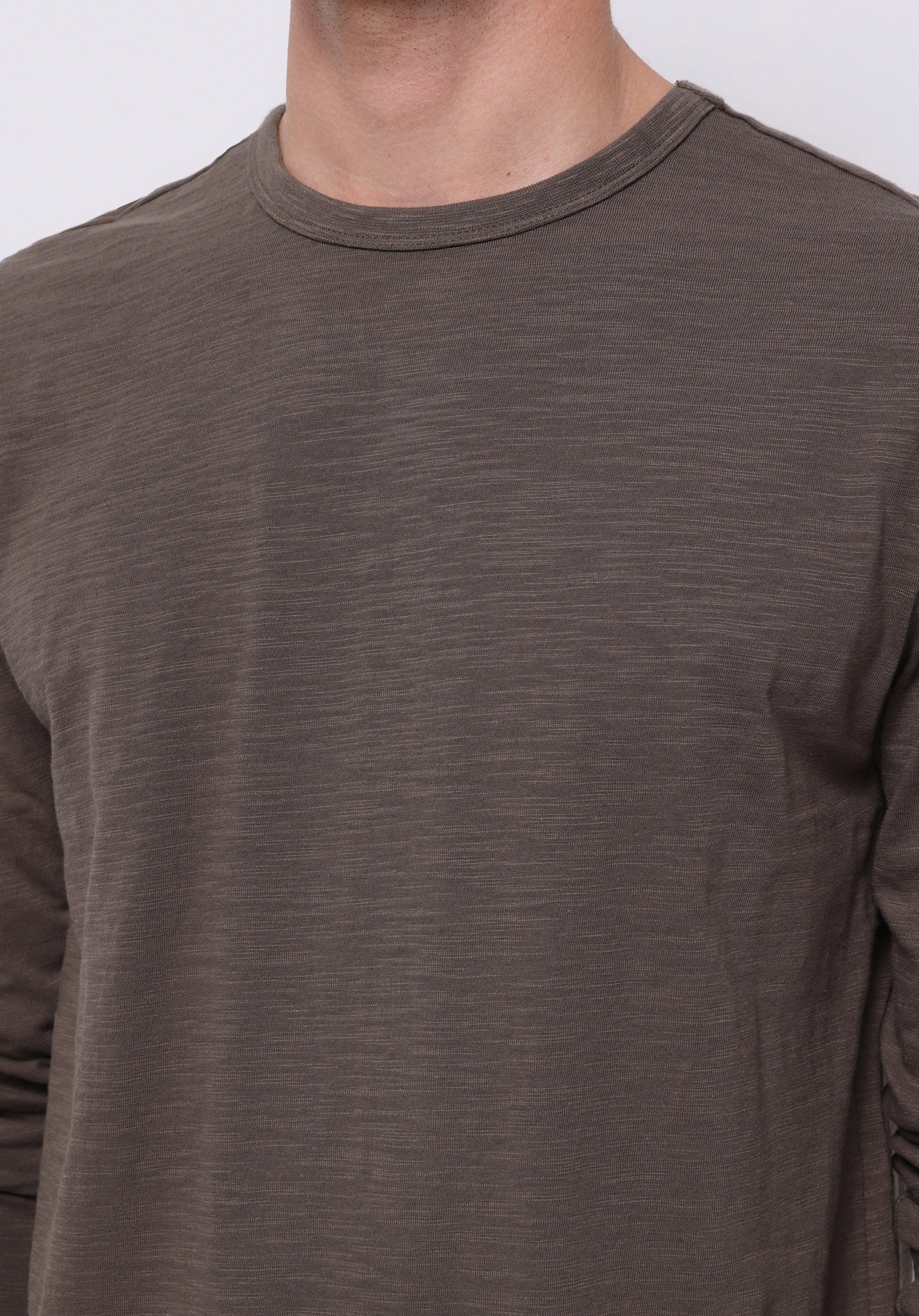 Regular Fit Yuvarlak Yaka Düz Erkek Gri Uzun Kol Tişört