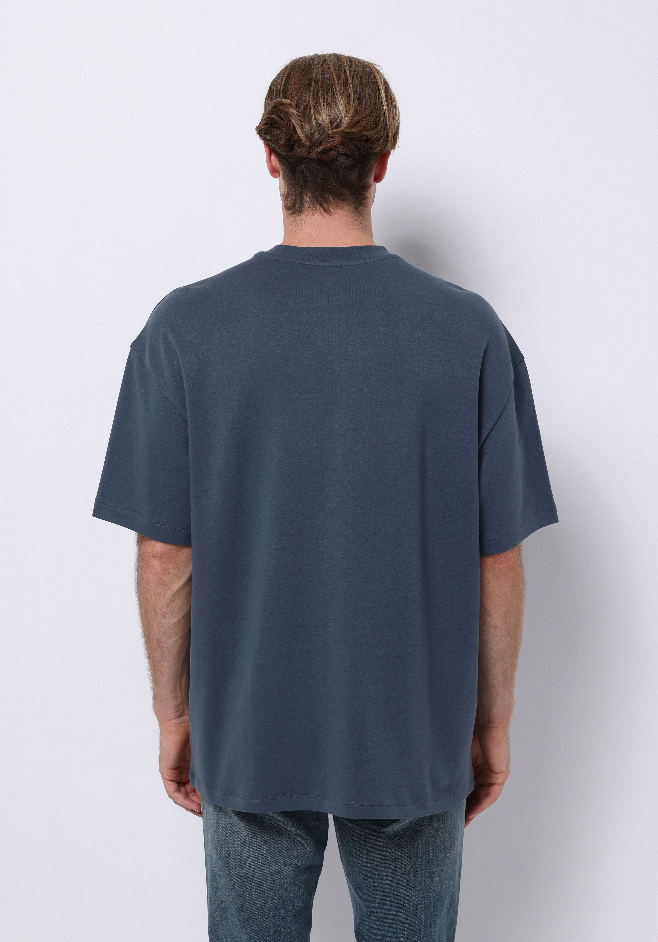 Oversize Fit Yuvarlak Yaka Düz Erkek Mavi Kısa Kol Tişört