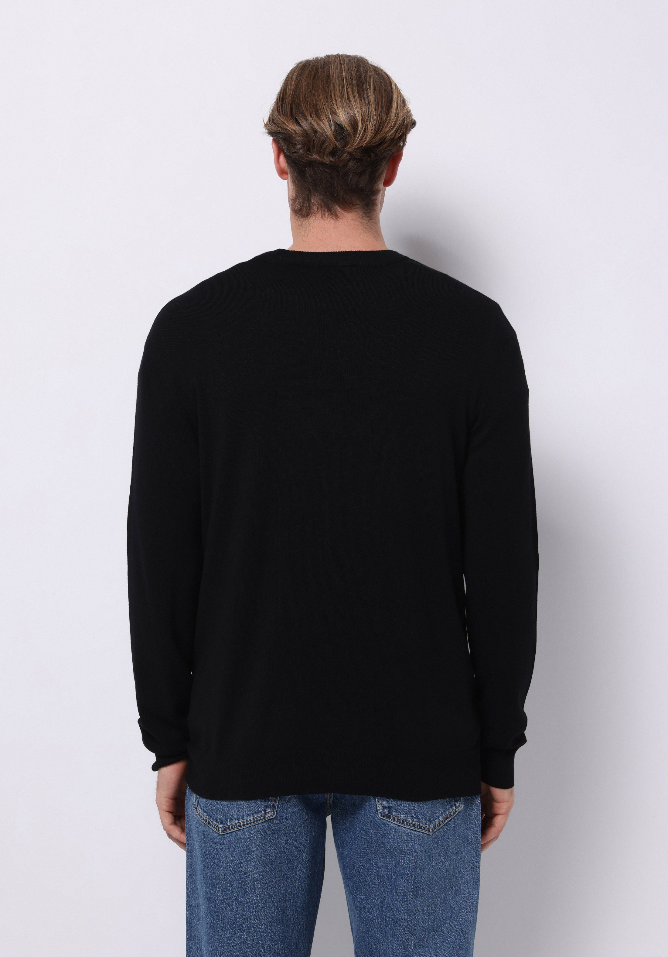 Regular Fit Yuvarlak Yaka Jakarlı Erkek Siyah Kazak