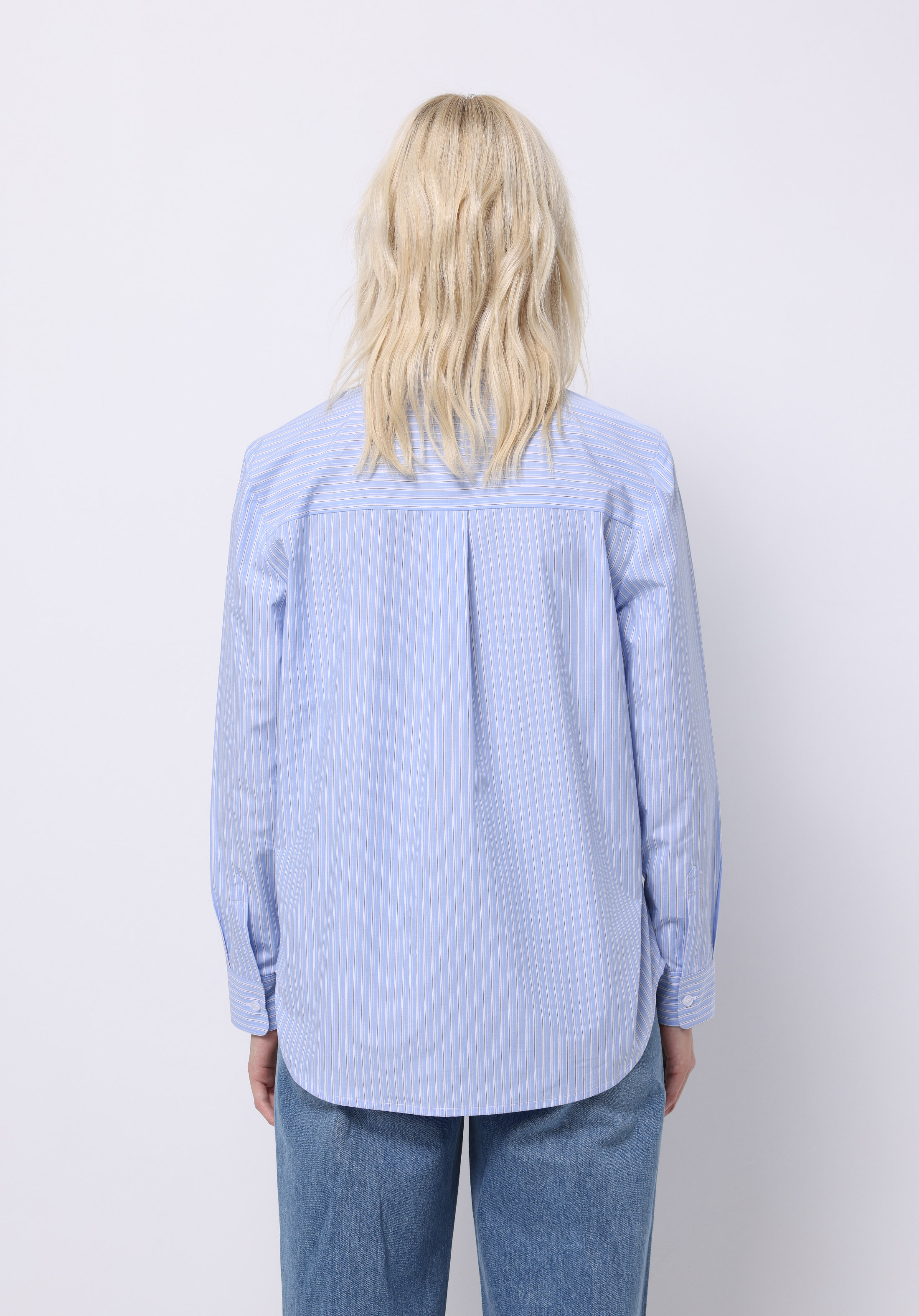 Regular Fit Shirt Neck Düz Kadın Mavi Uzun Kol Gömlek