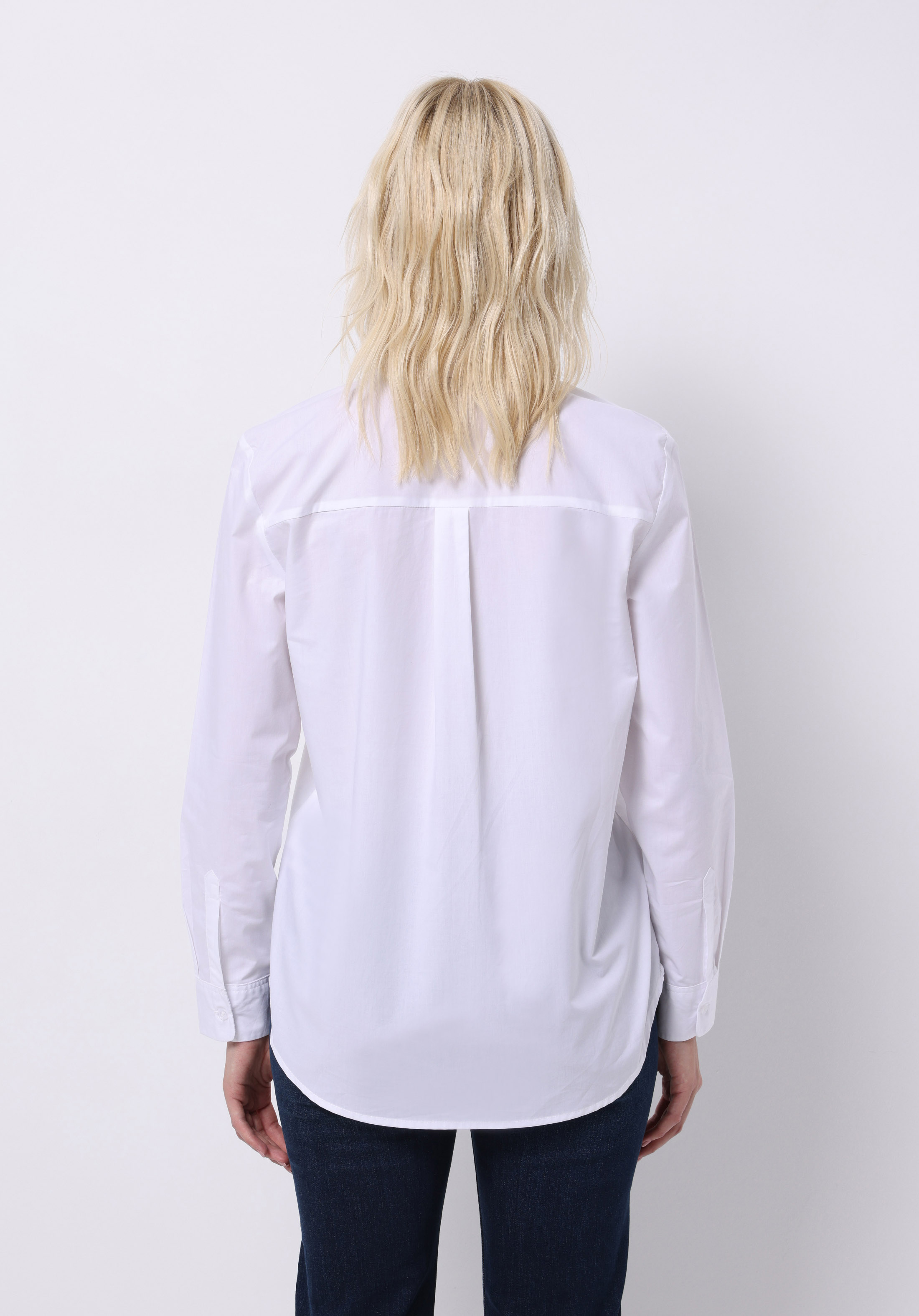 Regular Fit Shirt Neck Düz Kadın Beyaz Uzun Kol Gömlek