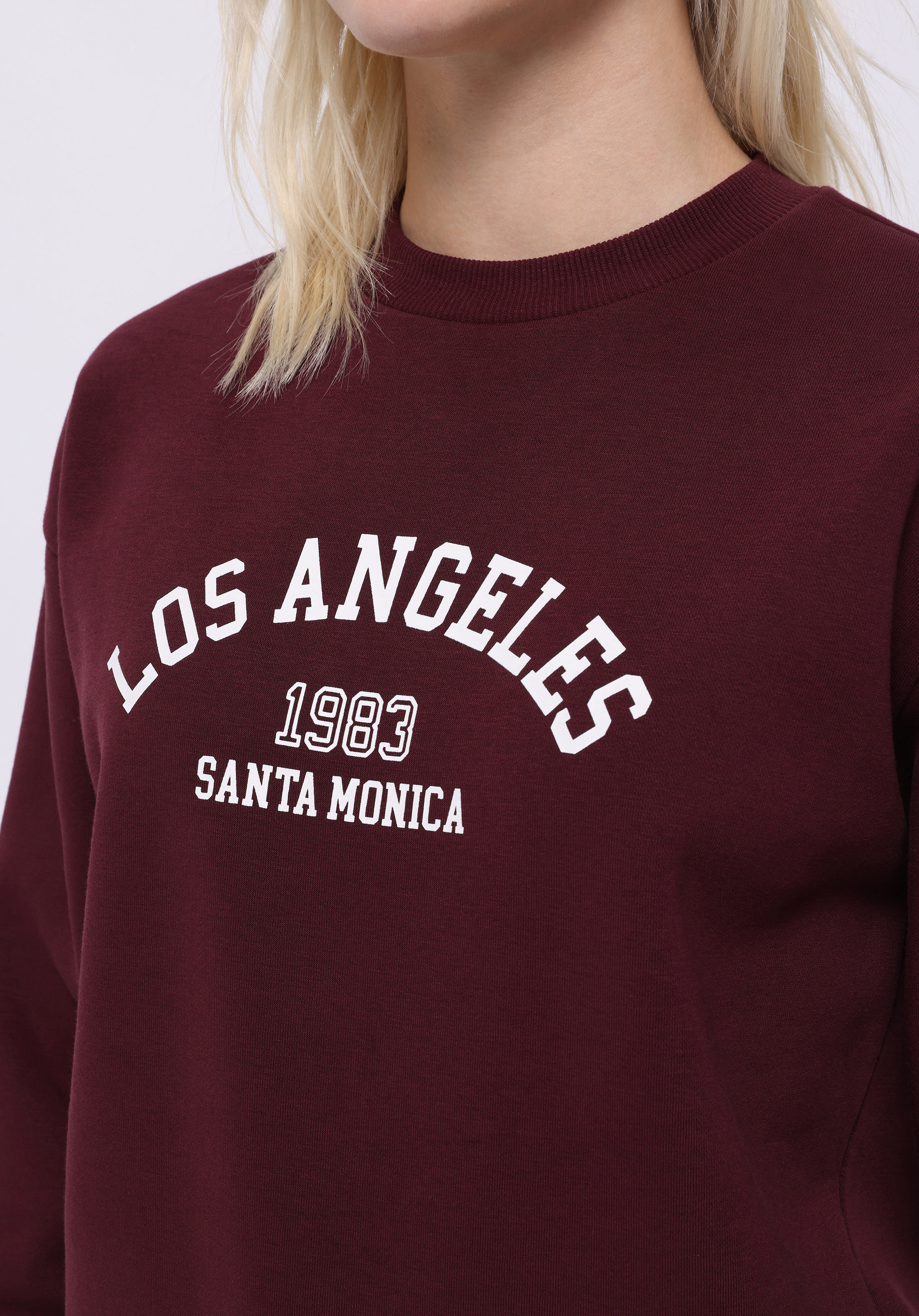 Regular Fit Yuvarlak Yaka Baskılı Kadın Bordo Sweatshirt