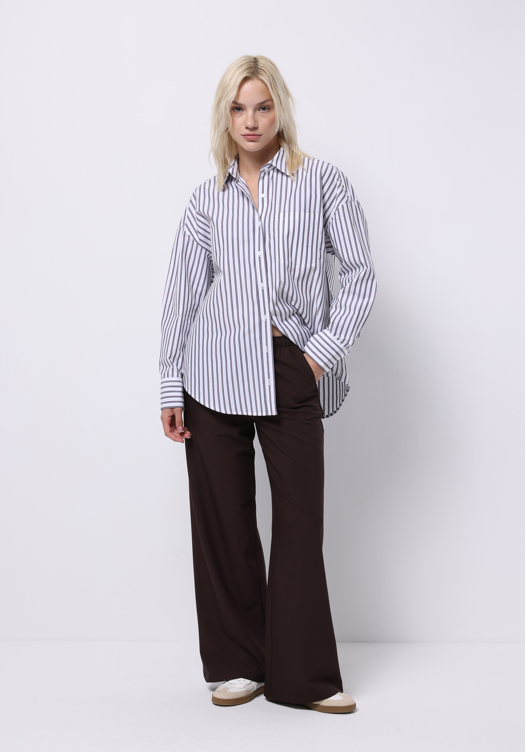 Regular Fit Yüksel Bel Geniş Paça Kadın Kahverengi  Pantolon