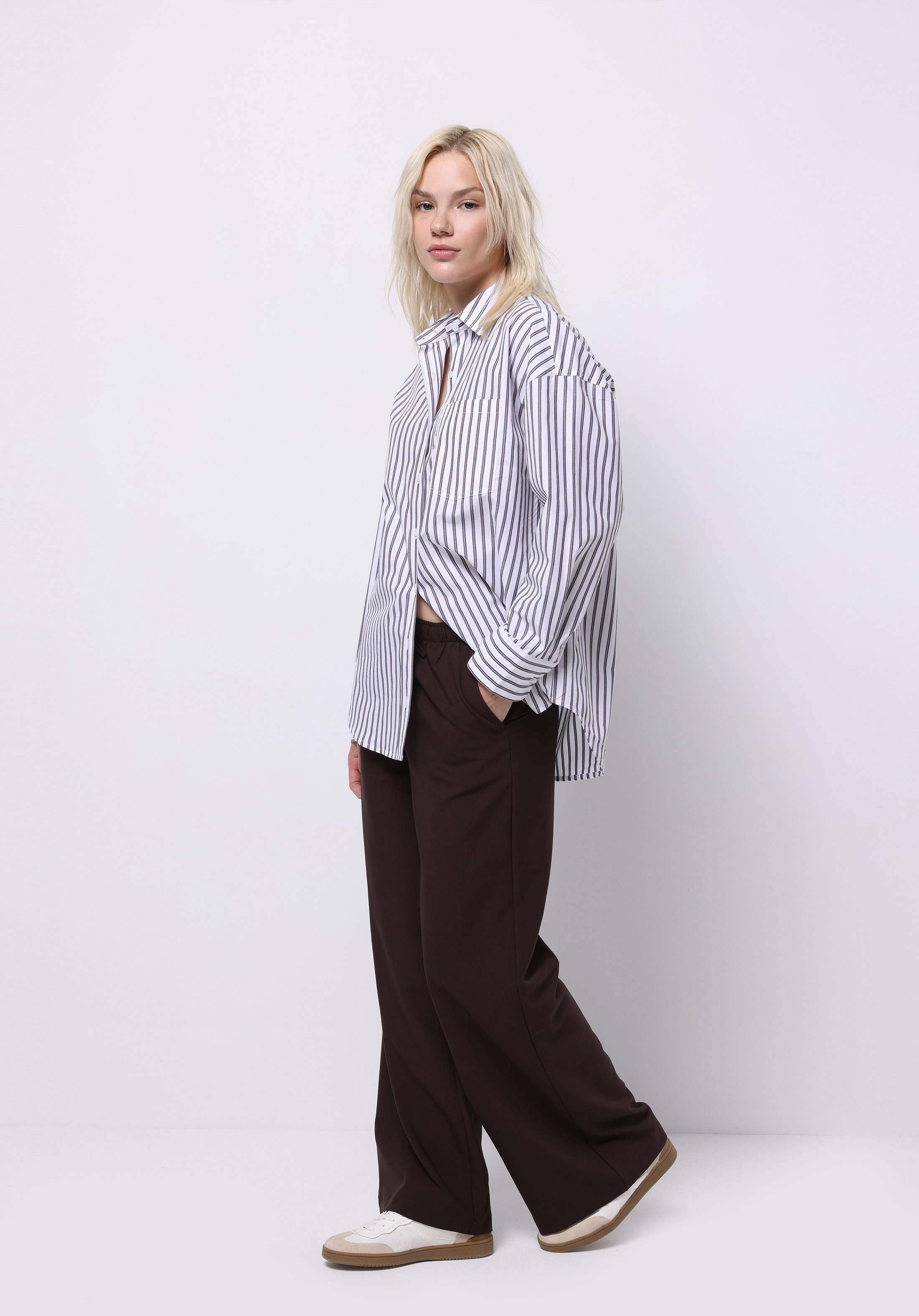 Regular Fit Yüksel Bel Geniş Paça Kadın Kahverengi  Pantolon