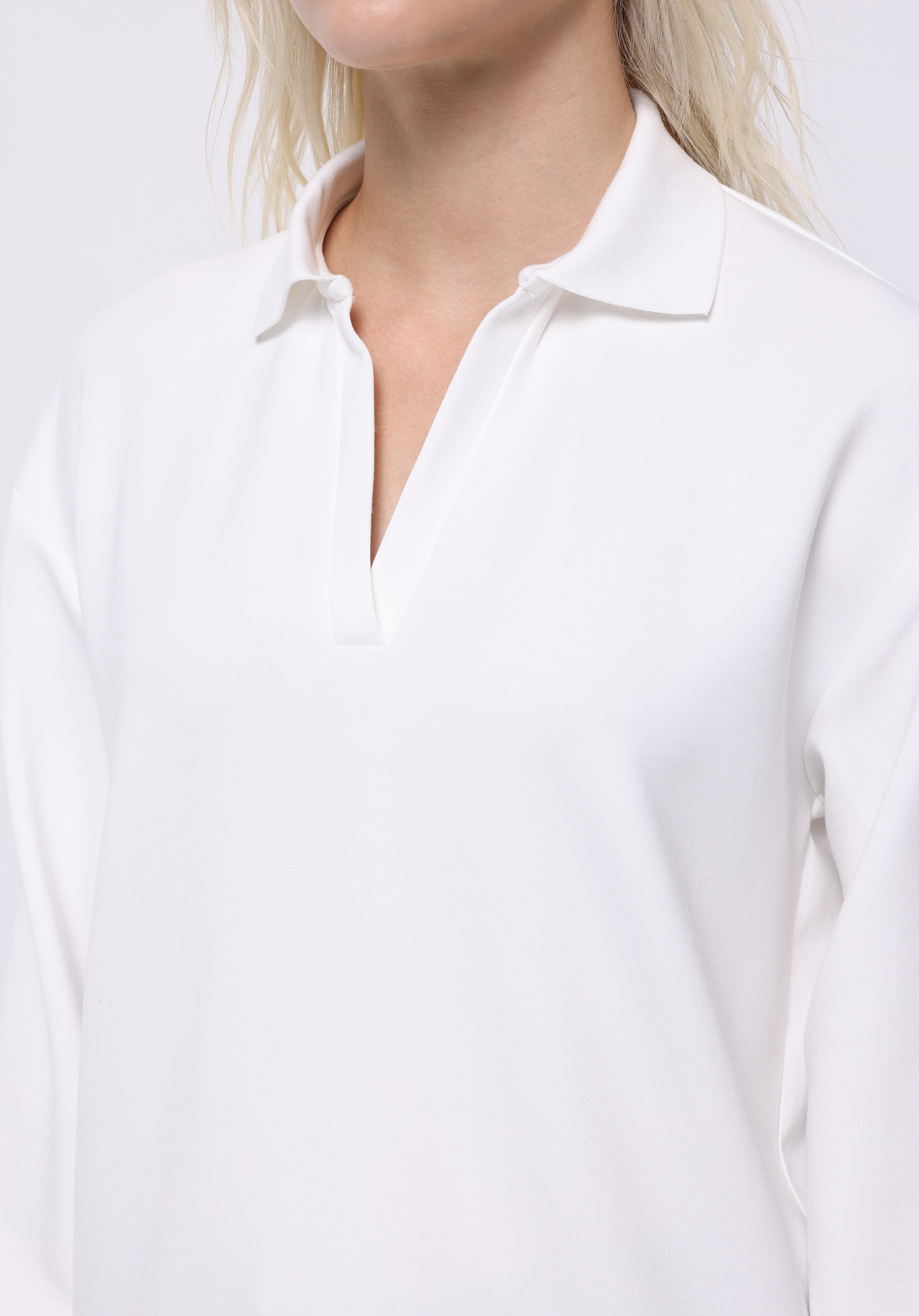 Regular Fit Polo Yaka Düz Kadın Beyaz Uzun Kol Tişört
