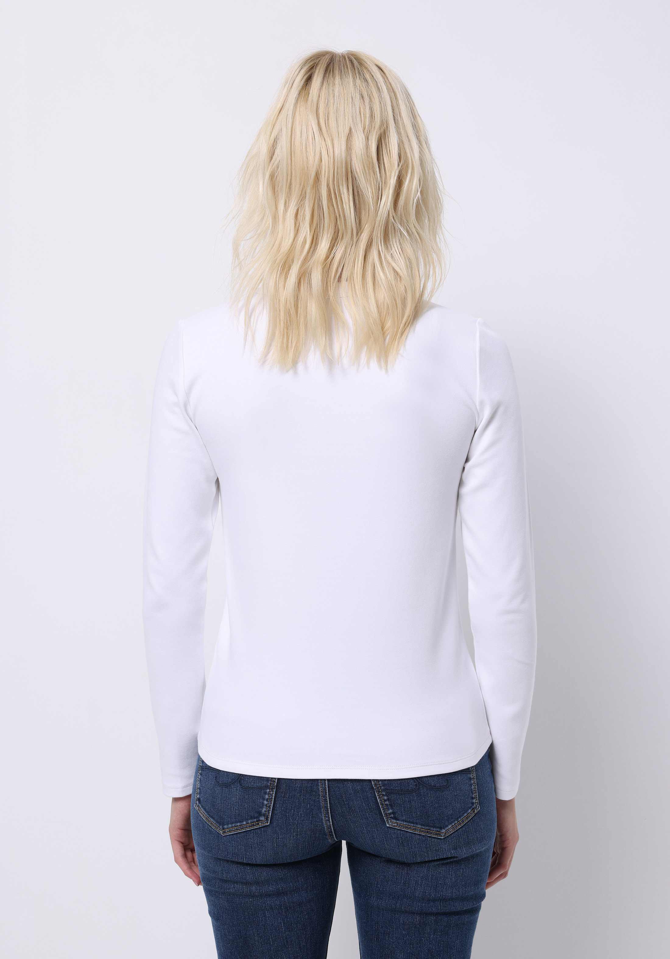 Slim Fit Yuvarlak Yaka Düz Kadın Beyaz Uzun Kol Tişört