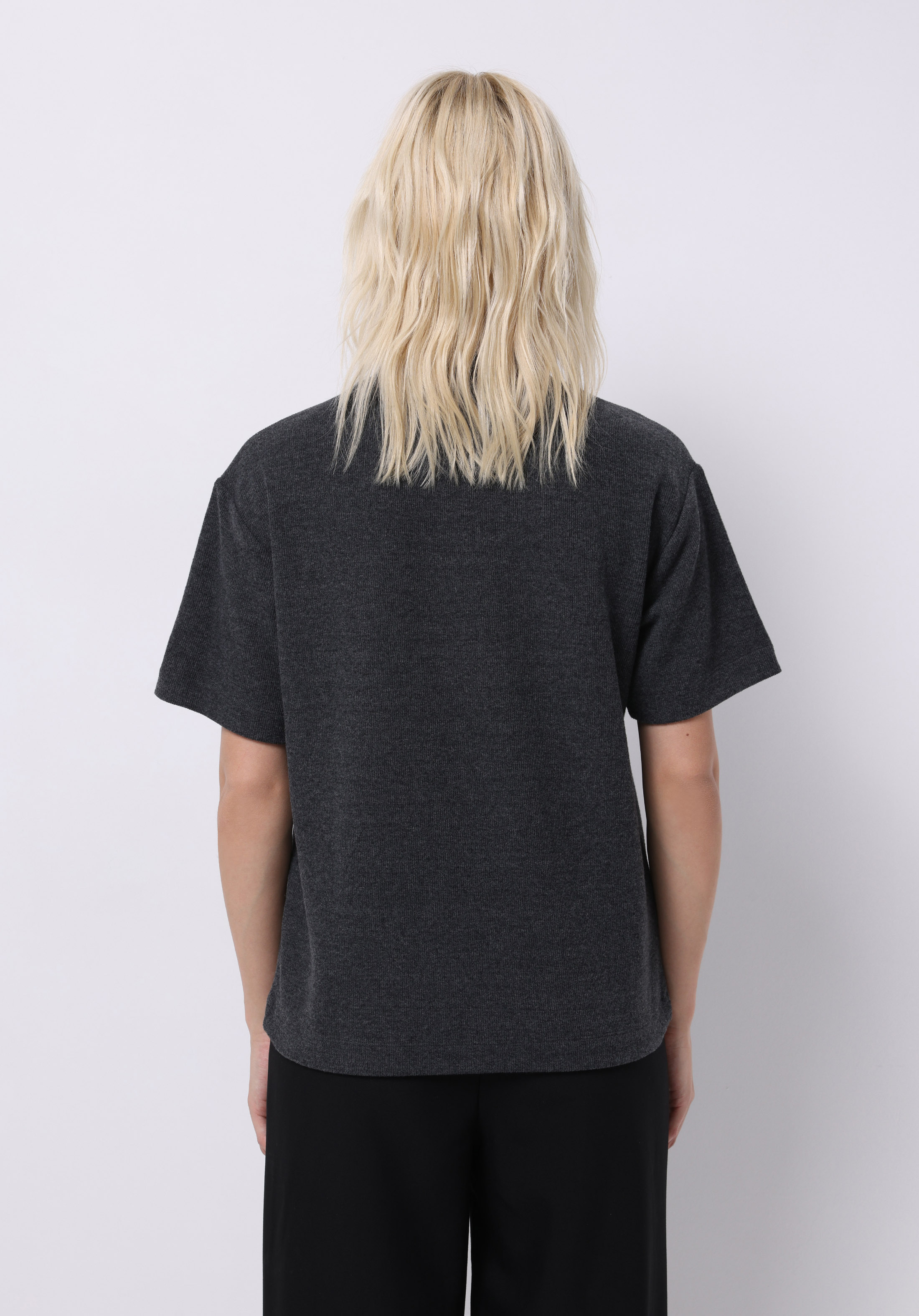 Regular Fit Yuvarlak Yaka Düz Kadın Gri Kısa Kol Tişört