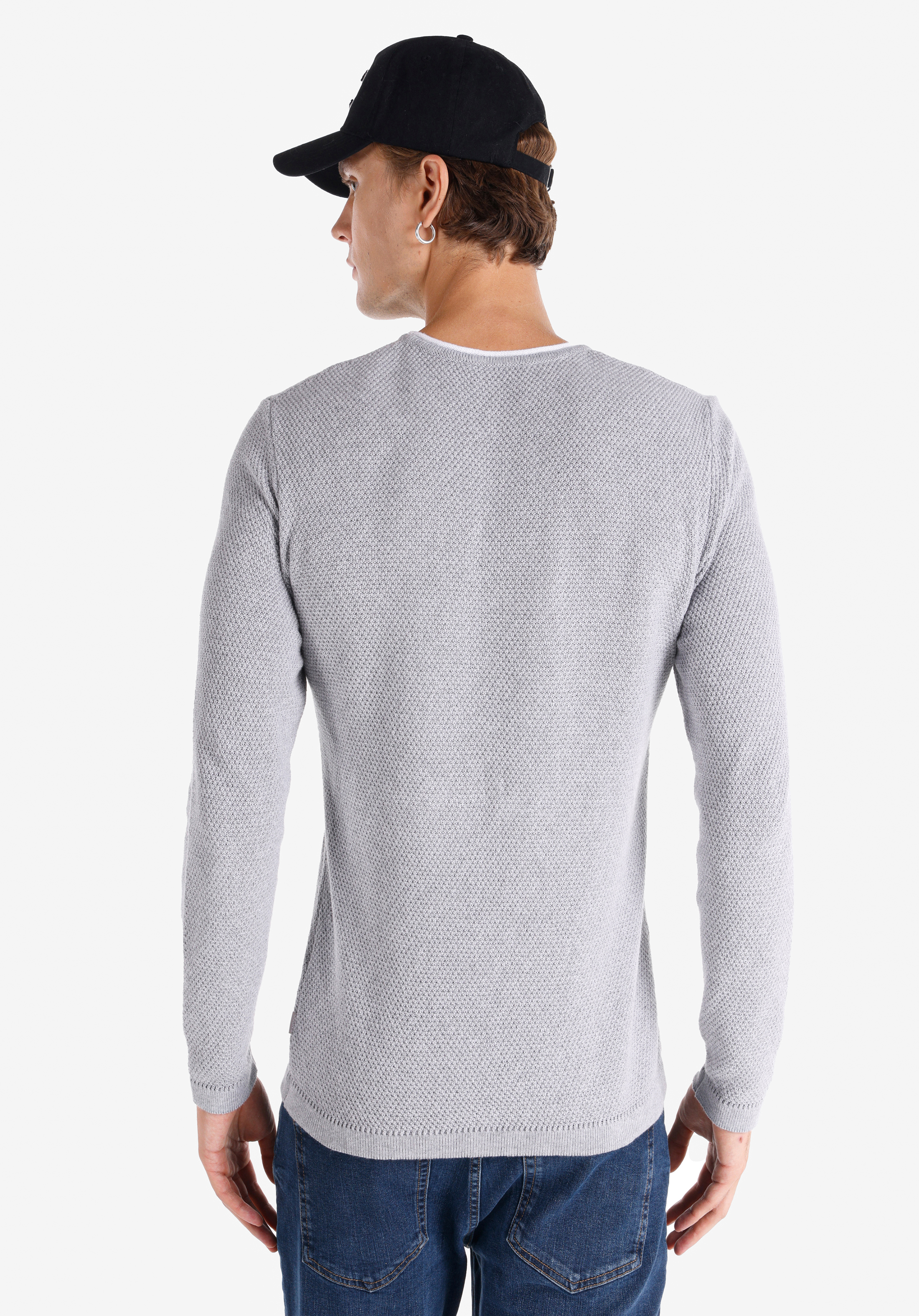 Slim Fit Yuvarlak Yaka Düz Erkek Gri Kazak