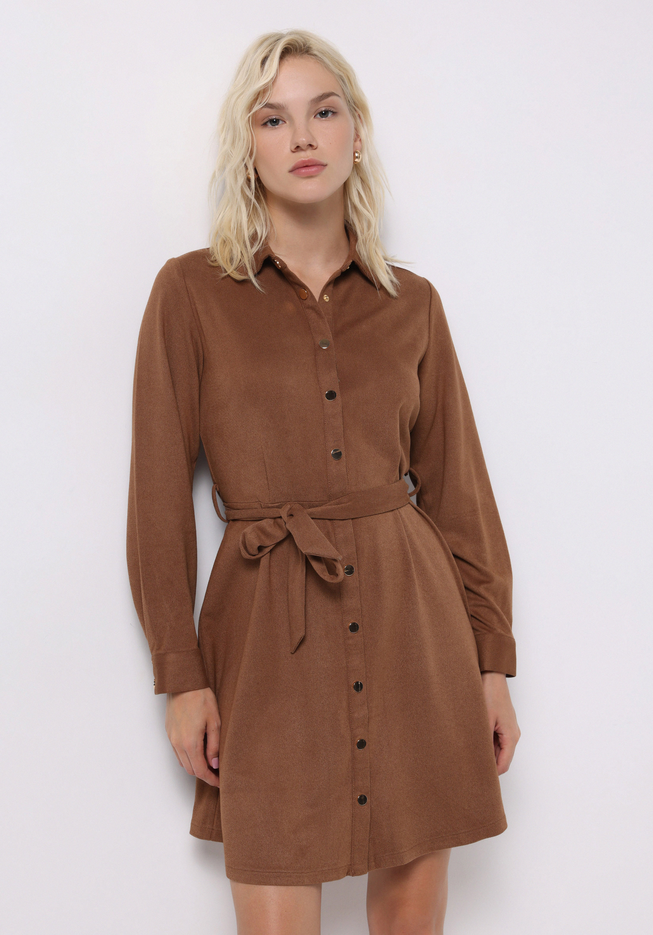 Regular Fit Düz Kadın Bej Uzun Kol Elbise