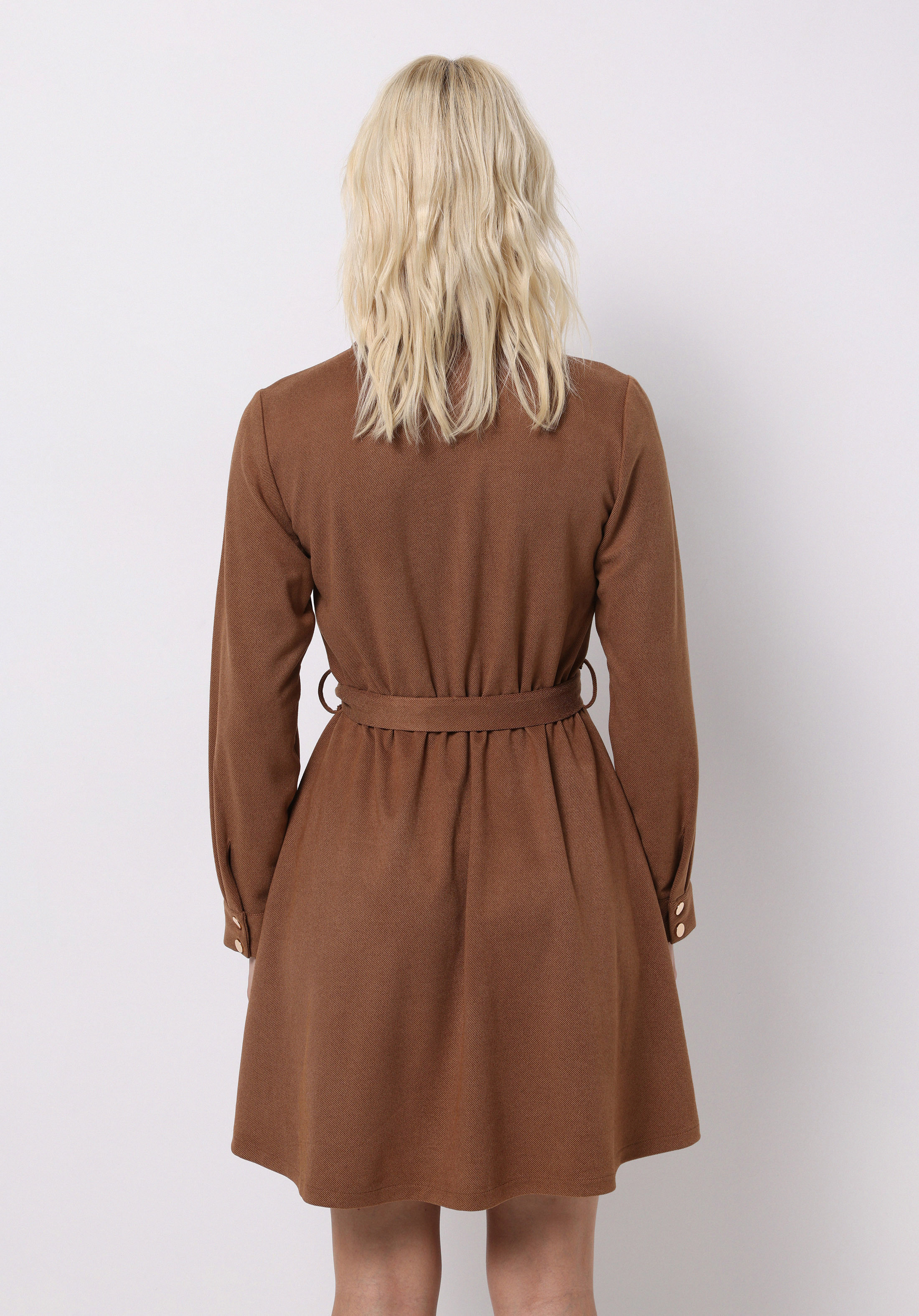 Regular Fit Düz Kadın Bej Uzun Kol Elbise