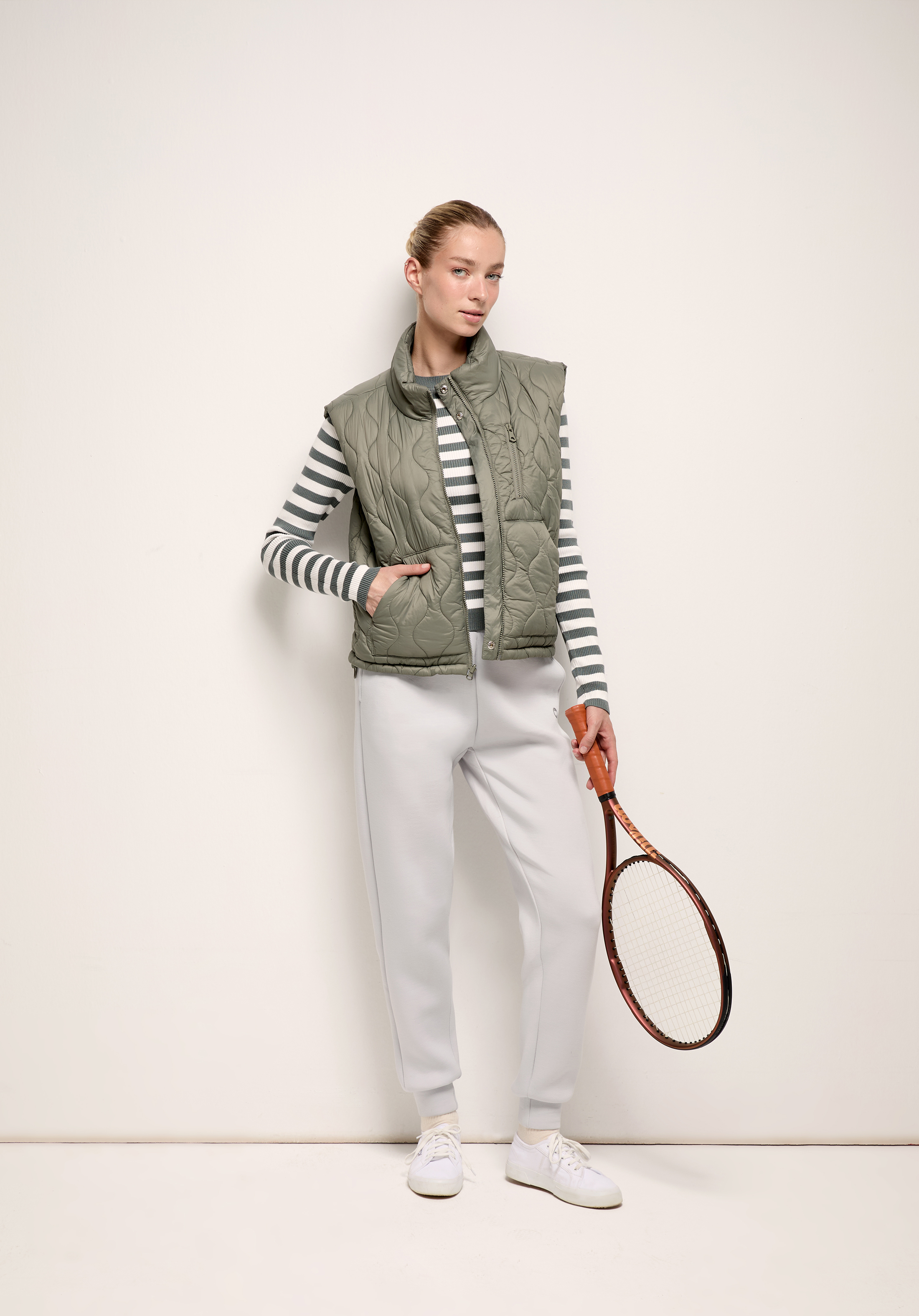 Slim Fit Yuvarlak Yaka Çizgili Kadın Yeşil Kazak