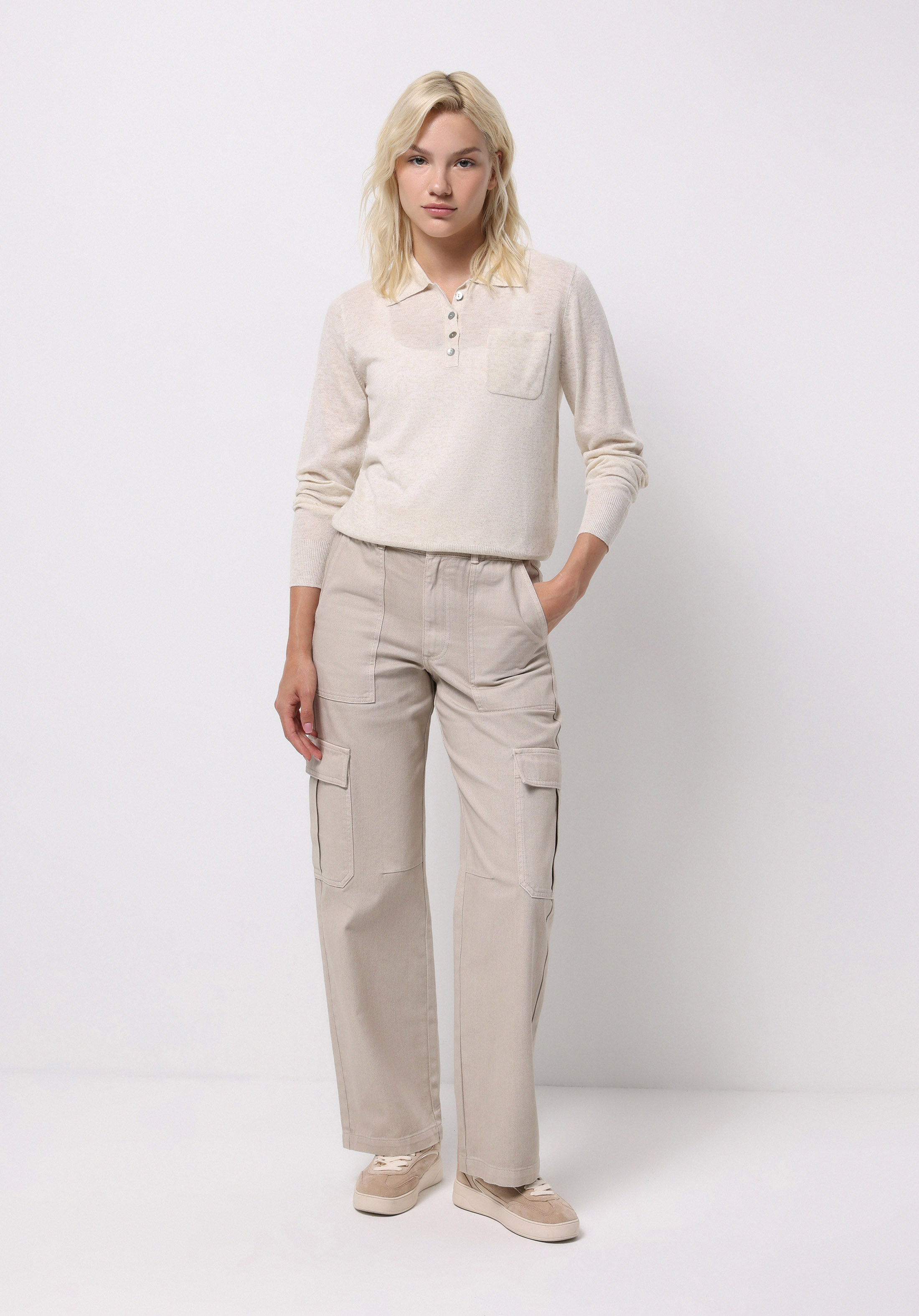 Regular Fit Yüksel Bel Geniş Paça Kadın Bej  Pantolon