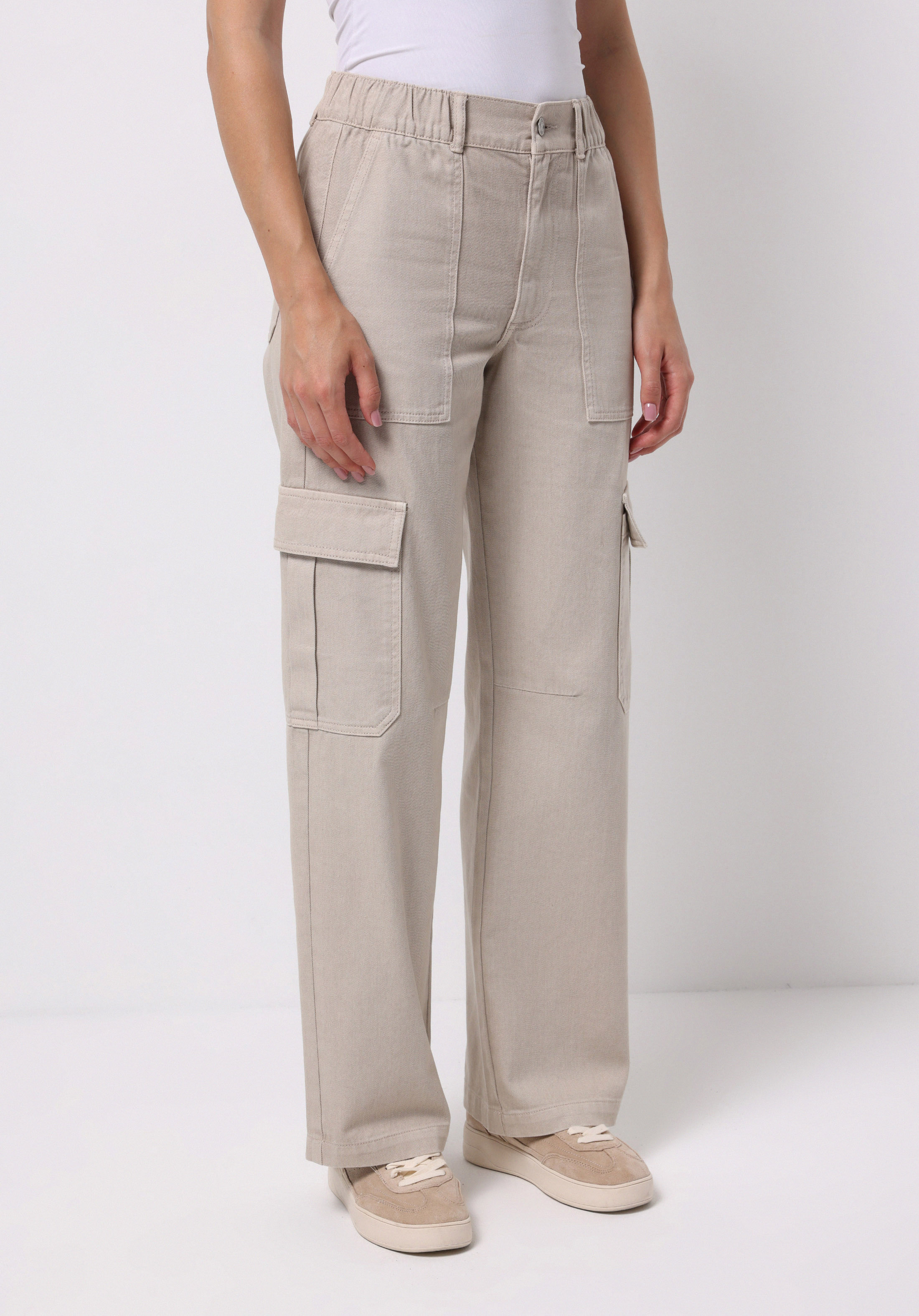 Regular Fit Yüksel Bel Geniş Paça Kadın Bej  Pantolon