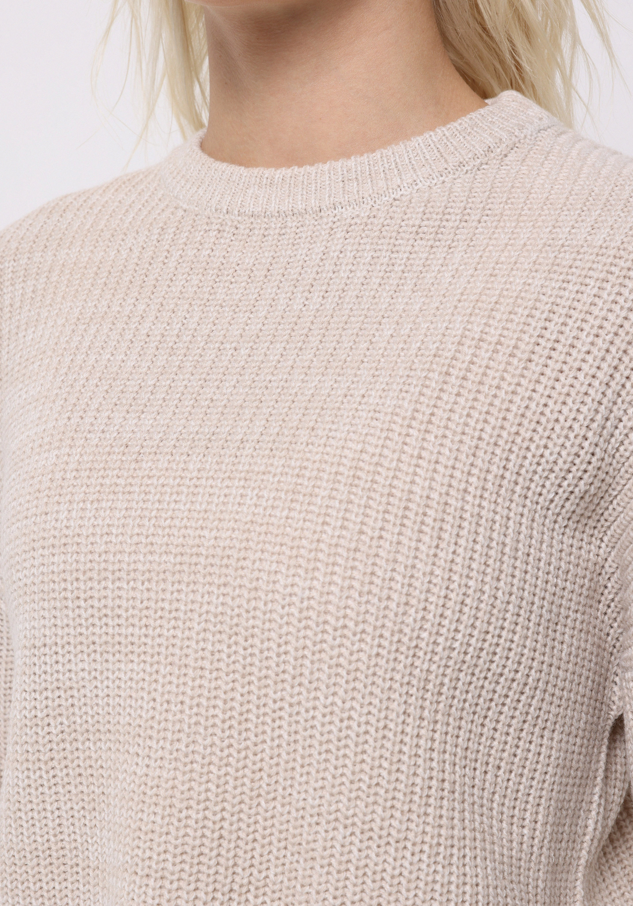 Regular Fit Yuvarlak Yaka Çizgili Kadın Ekru Kazak