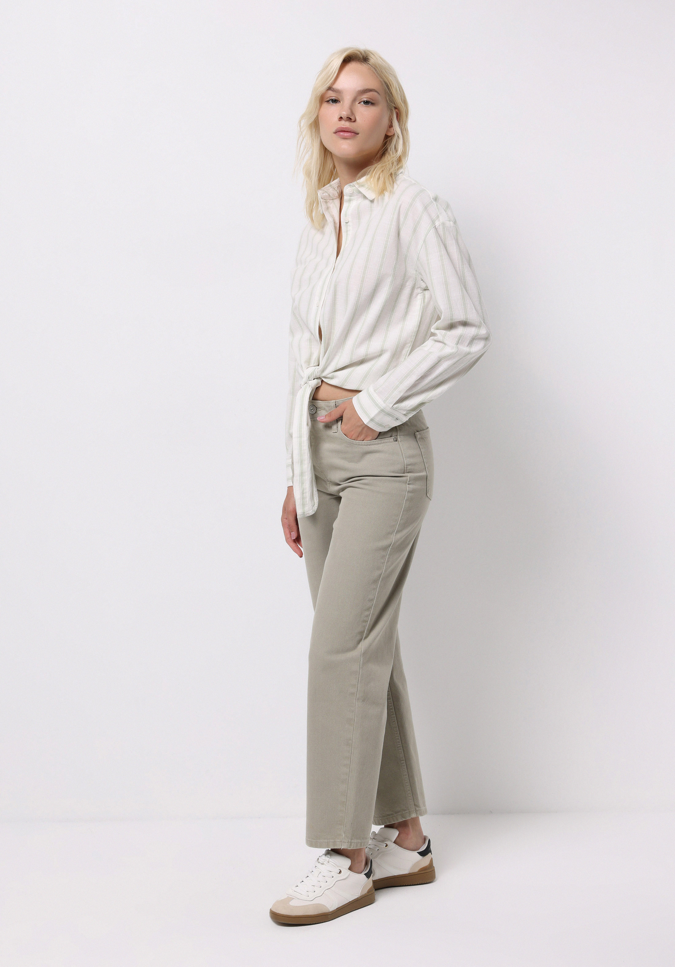 Barrel Fit Yüksel Bel Düz Paça Kadın Yeşil  Pantolon