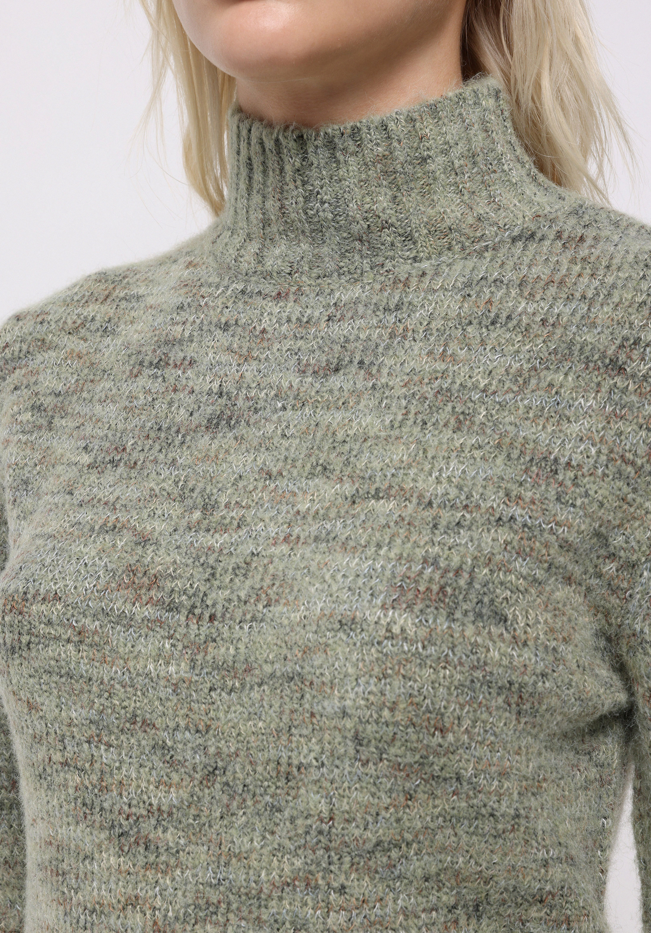 Slim Fit Dik Yaka Düz Kadın Yeşil Kazak