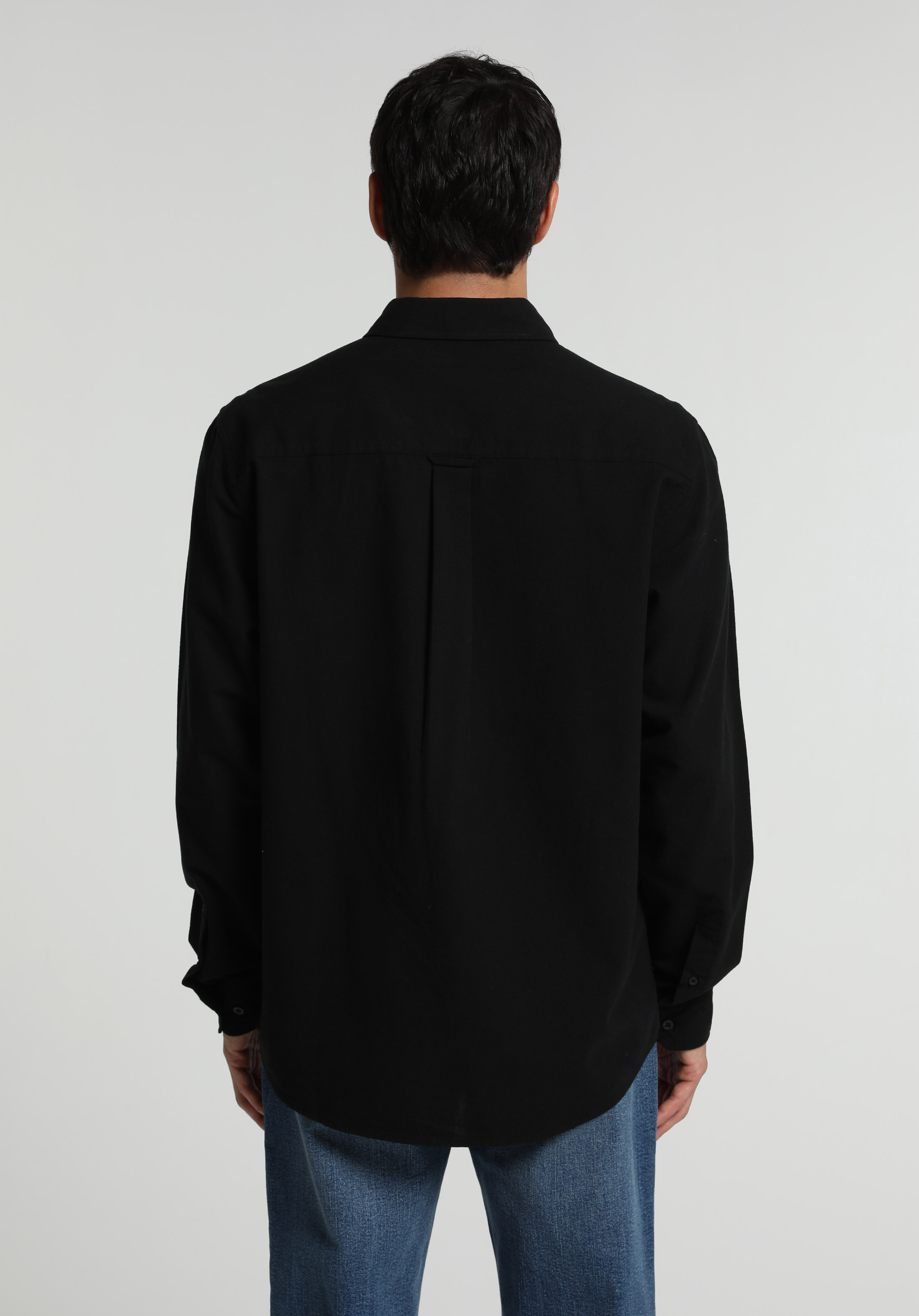 Regular Fit Shirt Neck Düz Erkek Siyah Uzun Kol Gömlek