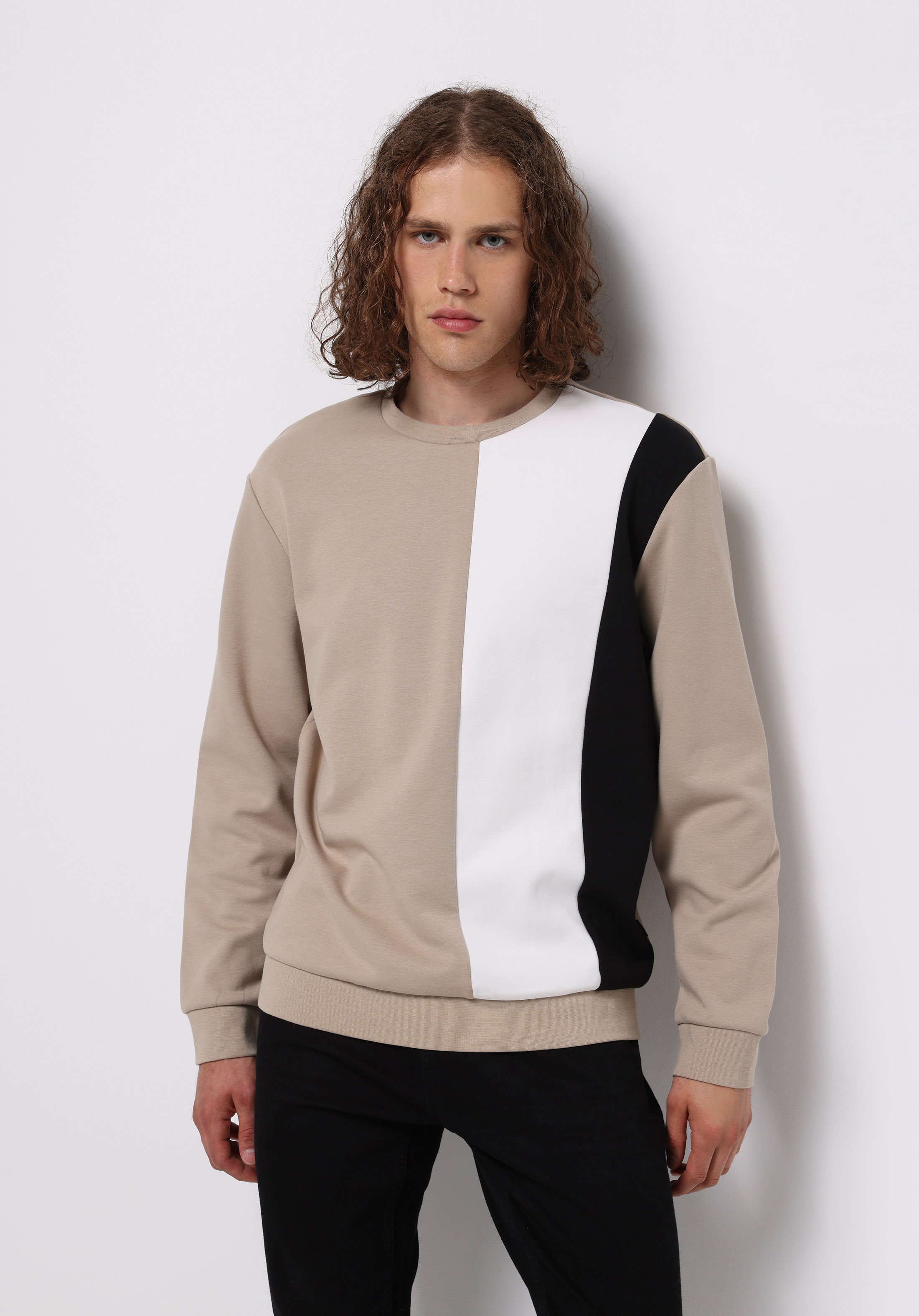 Comfort Fit   Erkek Bej Sweatshirt