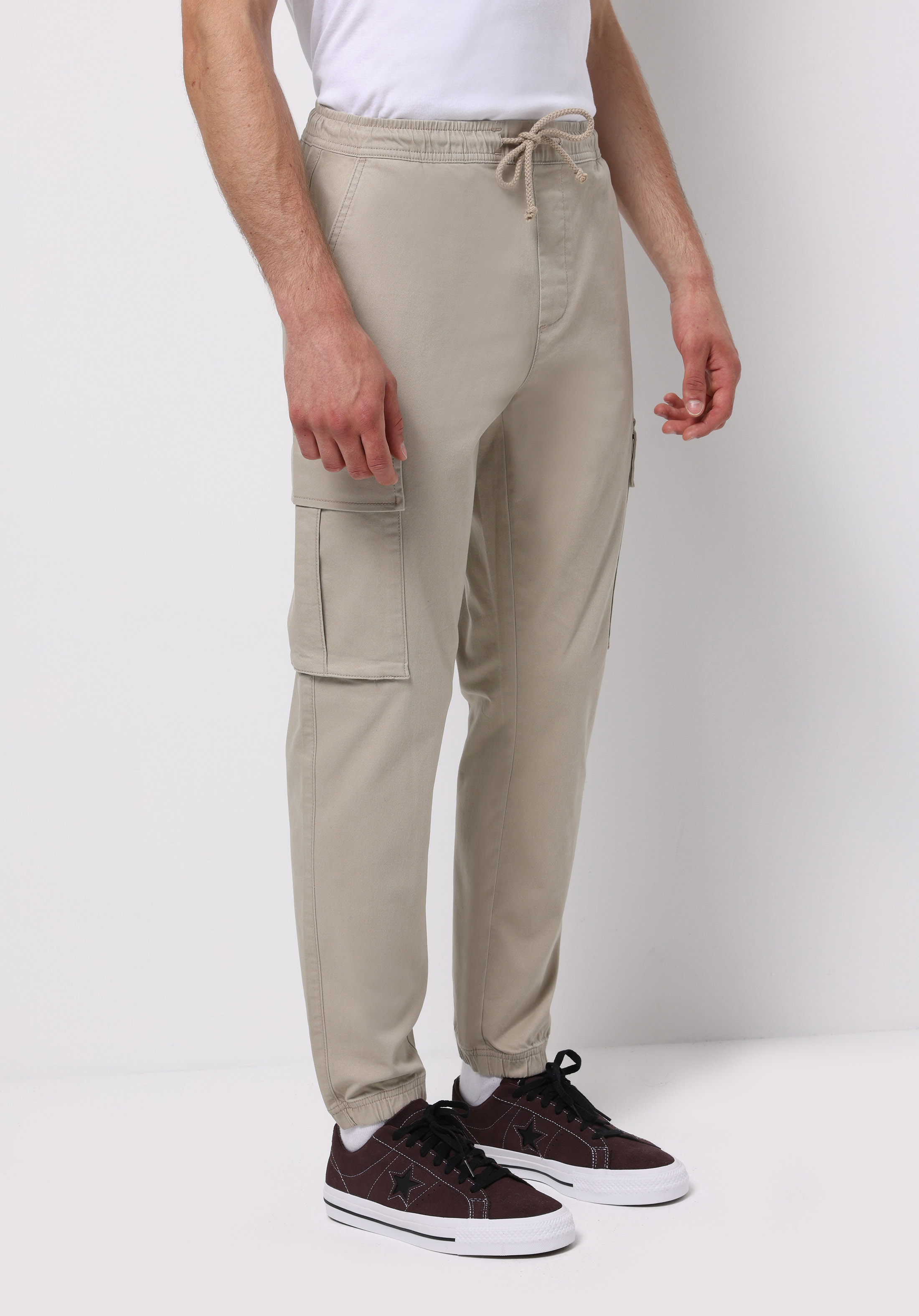 Cargo Fit Orta Bel Lastikli Paça Erkek Bej  Pantolon