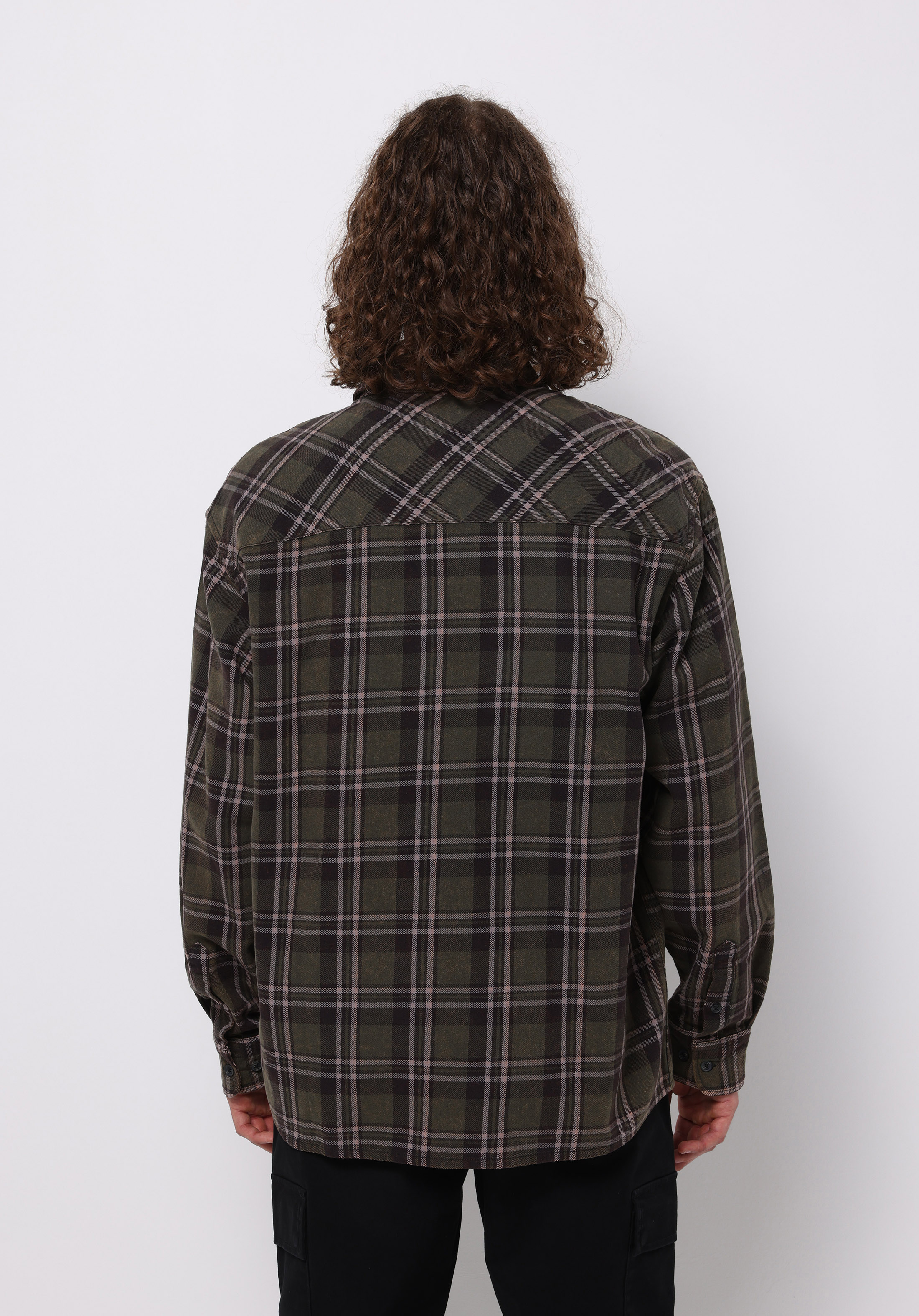 Comfort Fit Shirt Neck Ekoseli Erkek Yeşil Uzun Kol Gömlek