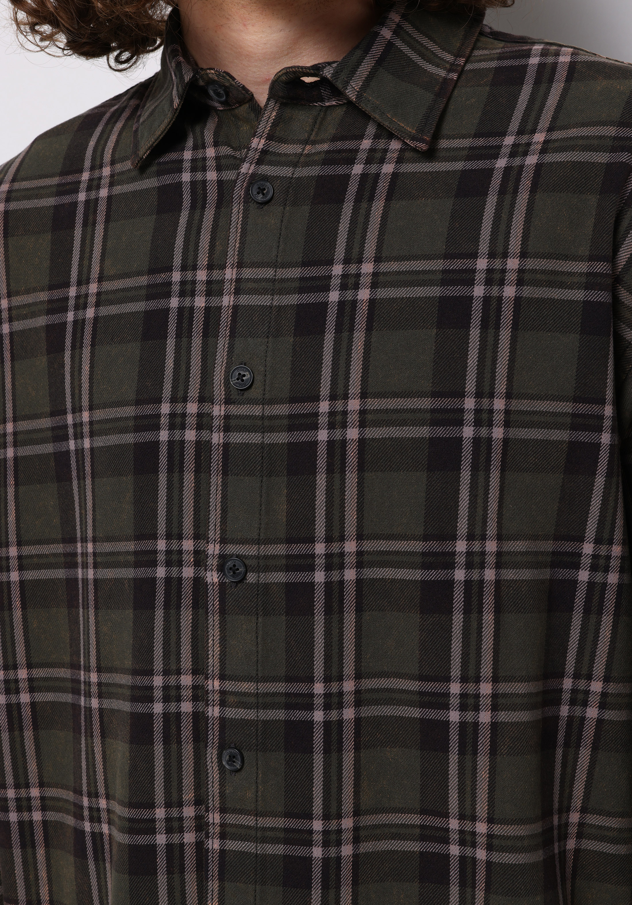 Comfort Fit Shirt Neck Ekoseli Erkek Yeşil Uzun Kol Gömlek