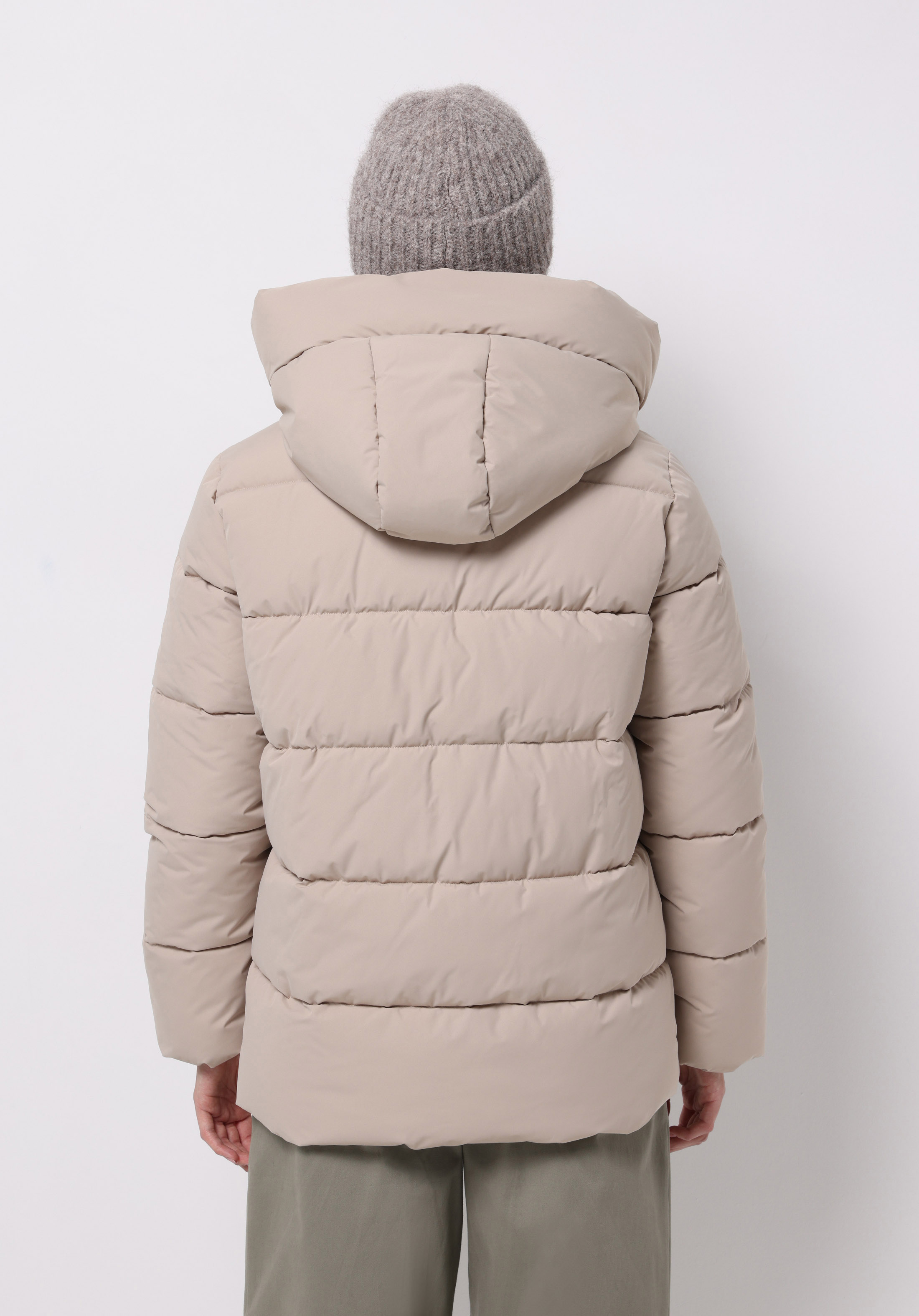 Regular Fit Kapüşonlu Fermuarlı Astarlı Suya Dayanıklı Kadın Bej Mont