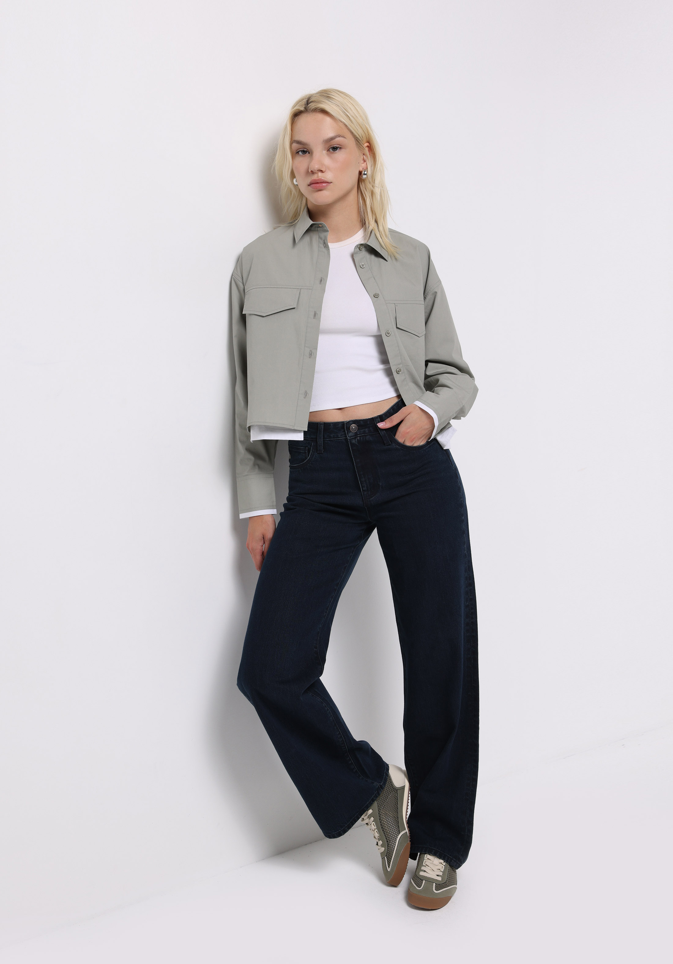 Regular Fit Yüksek Bel Geniş Paça Kadın Koyu İndigo Jean Pantolon
