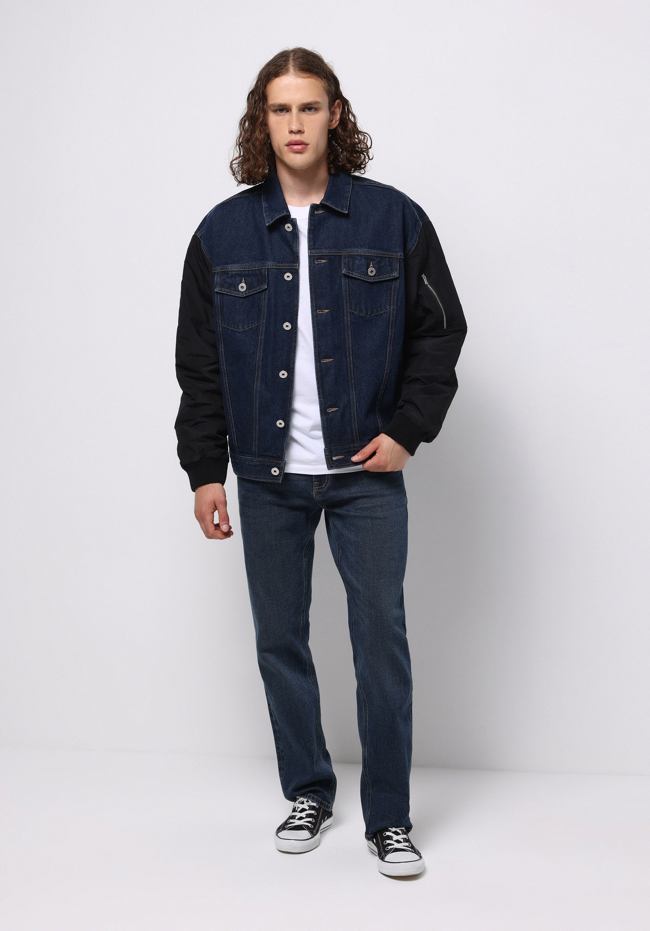 Oversize Fit Düğmeli Astarsız  Erkek Koyu Mavi Ceket