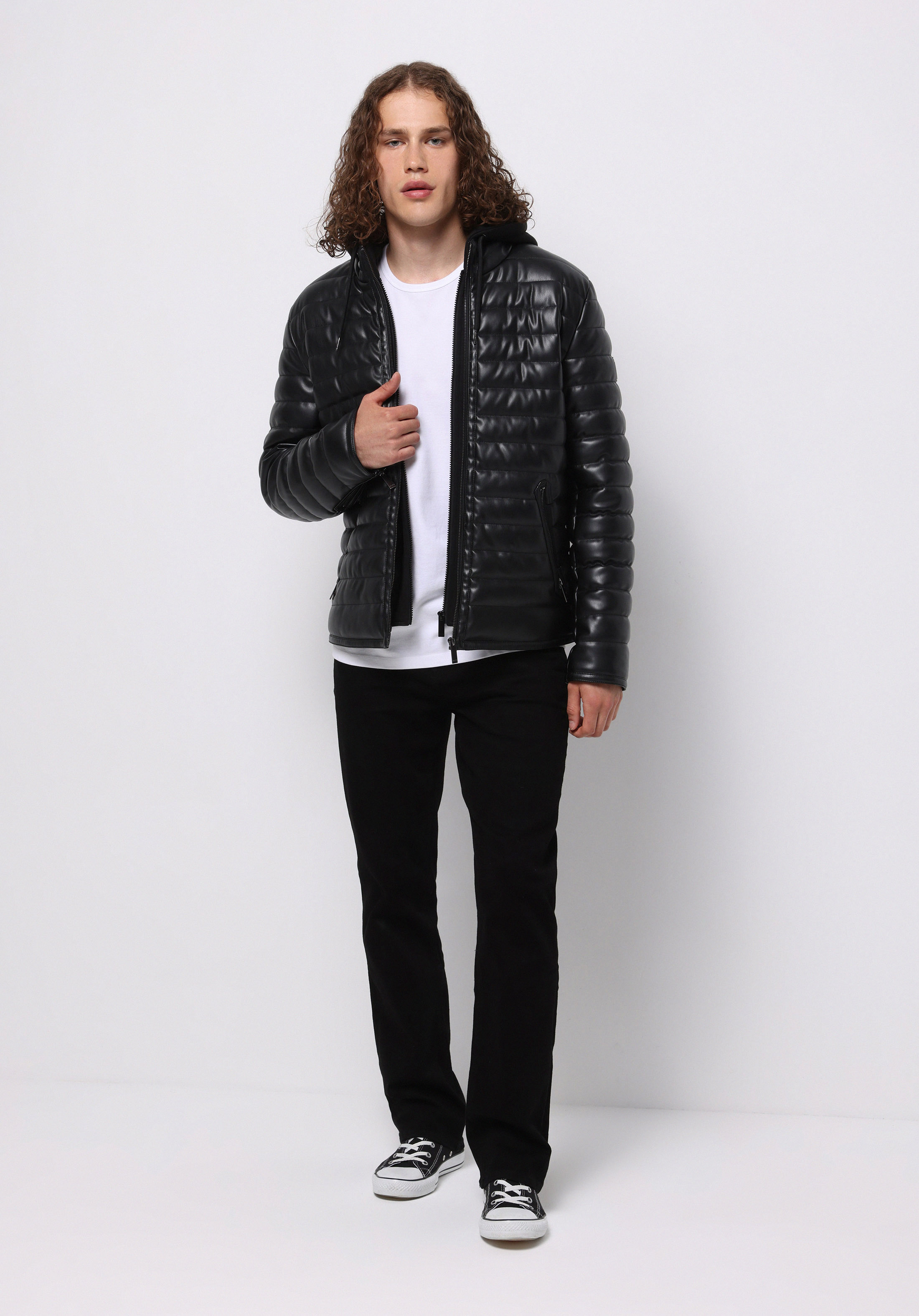 Slim Fit     Erkek Siyah Mont Pu