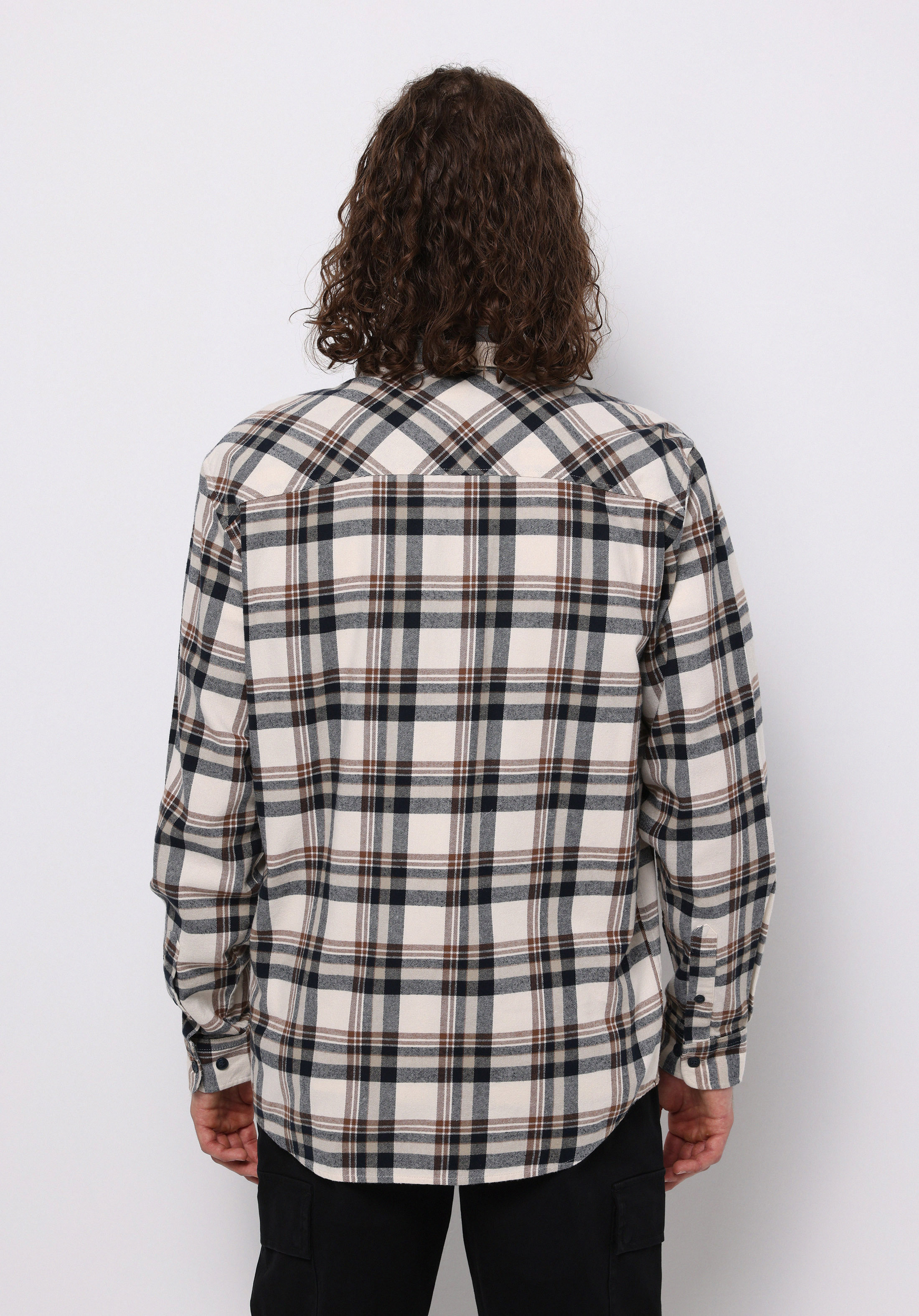 Regular Fit Shirt Neck Ekoseli Erkek Ekru Uzun Kol Gömlek