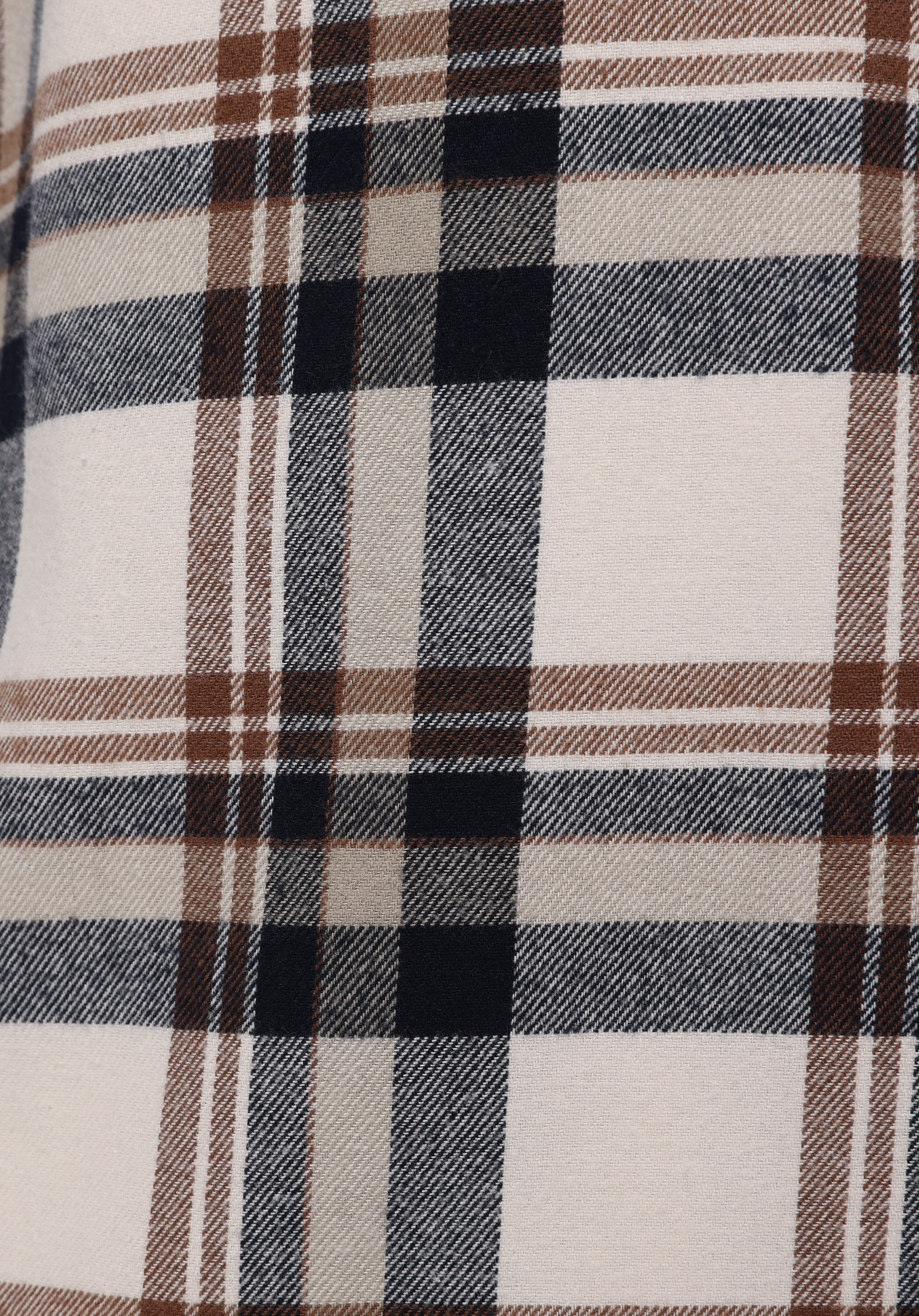 Regular Fit Shirt Neck Ekoseli Erkek Ekru Uzun Kol Gömlek