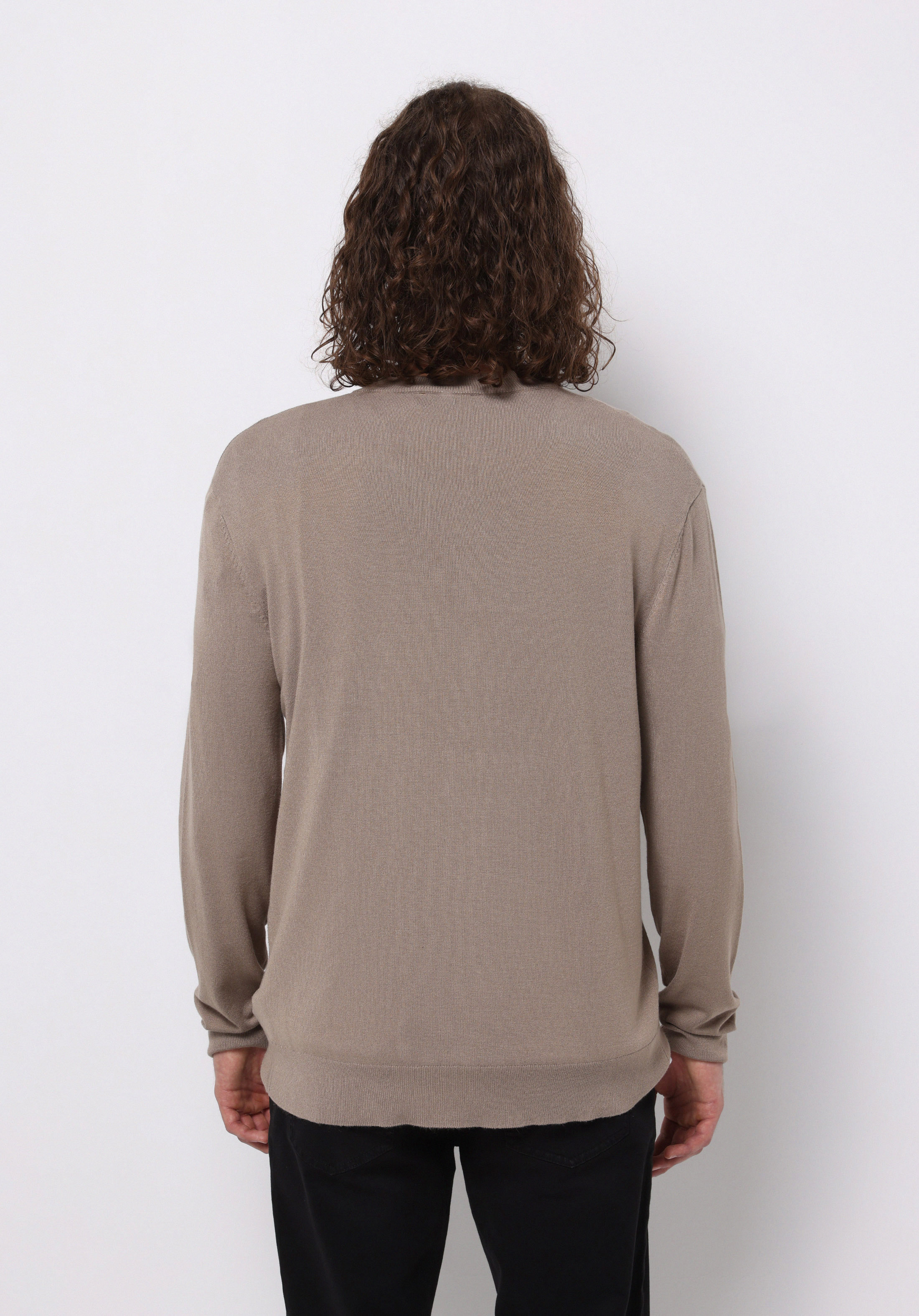 Regular Fit Yuvarlak Yaka Jakarlı Erkek Bej Kazak