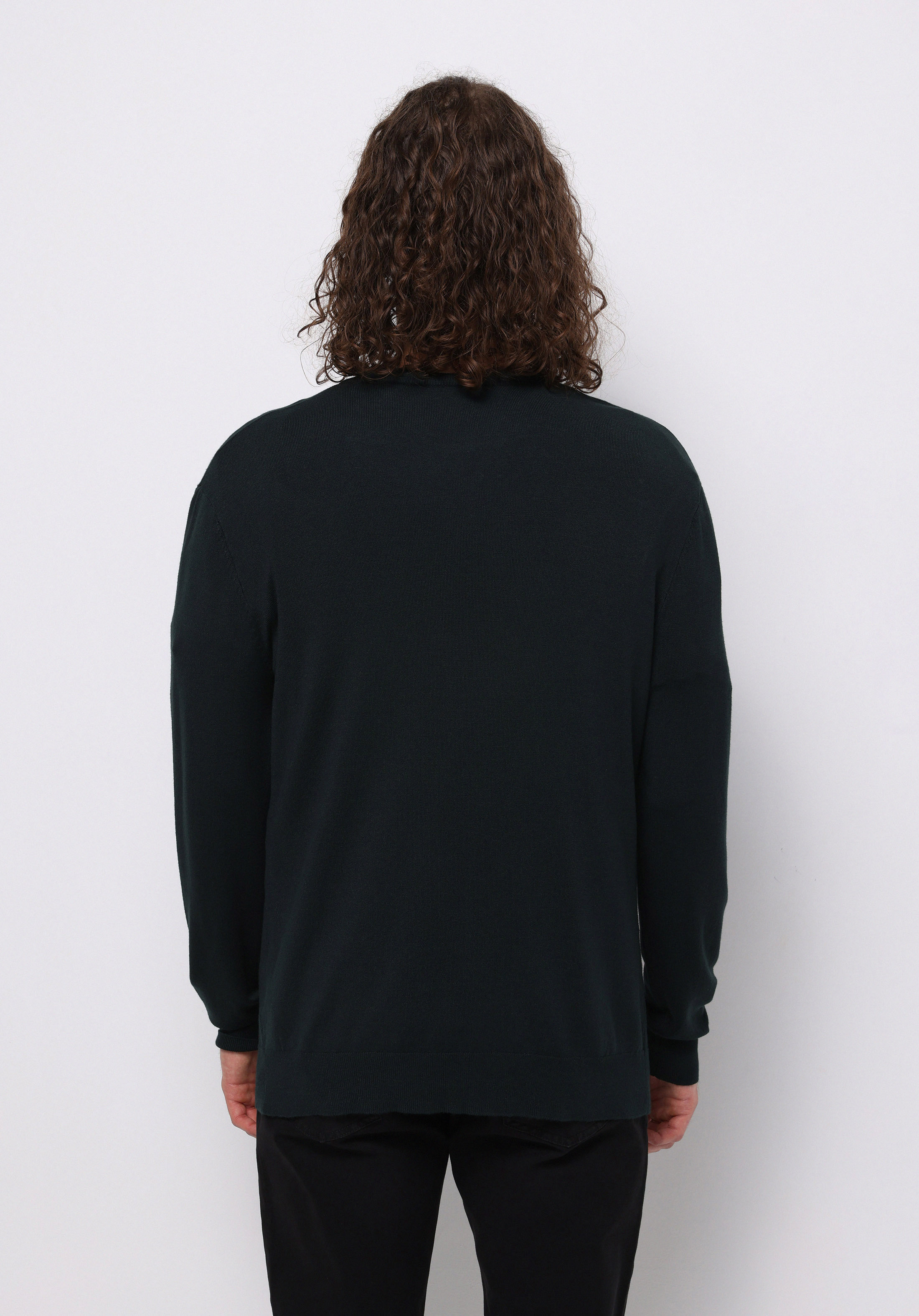 Regular Fit Yuvarlak Yaka Jakarlı Erkek Yeşil Kazak