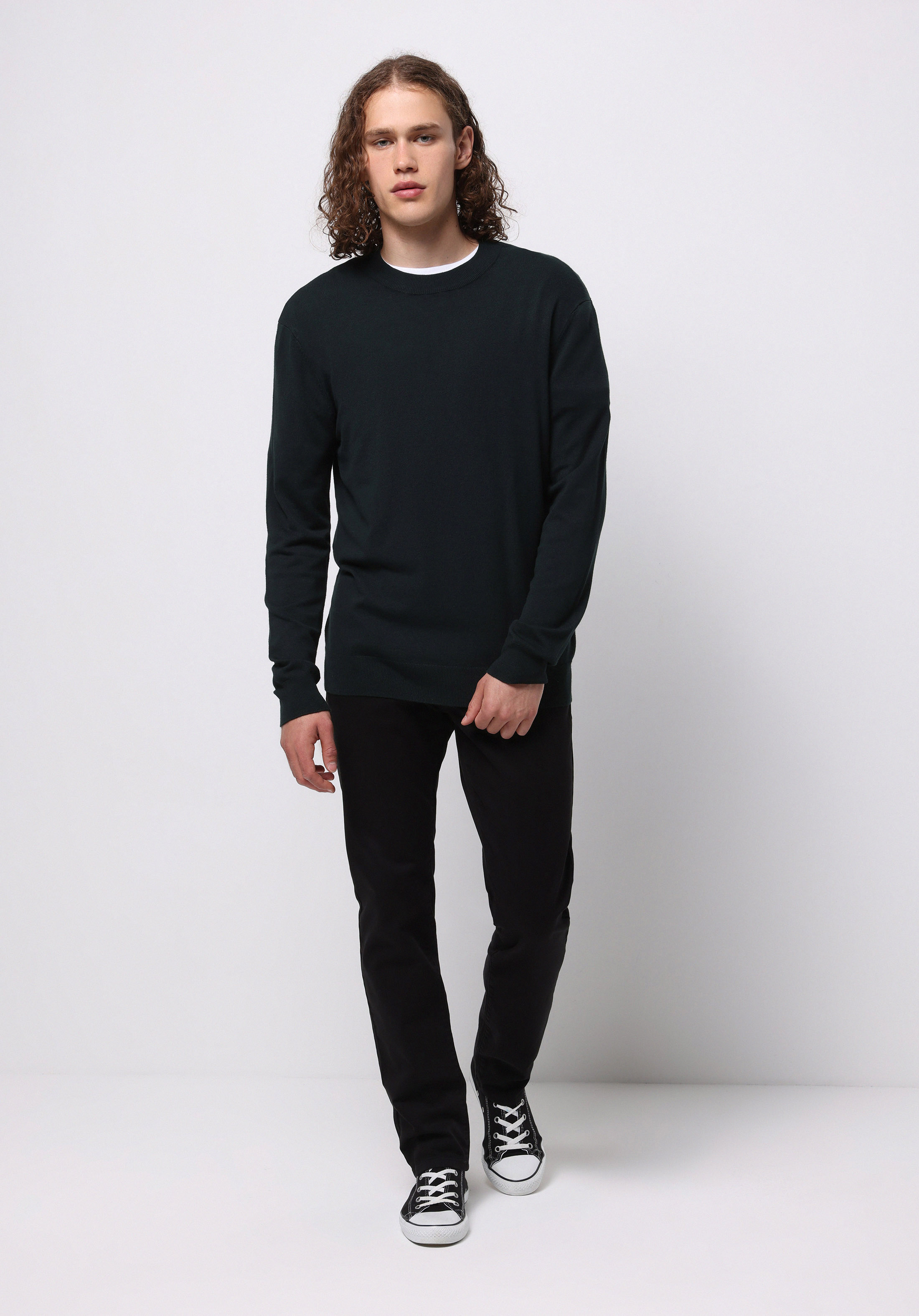 Regular Fit Yuvarlak Yaka Jakarlı Erkek Yeşil Kazak