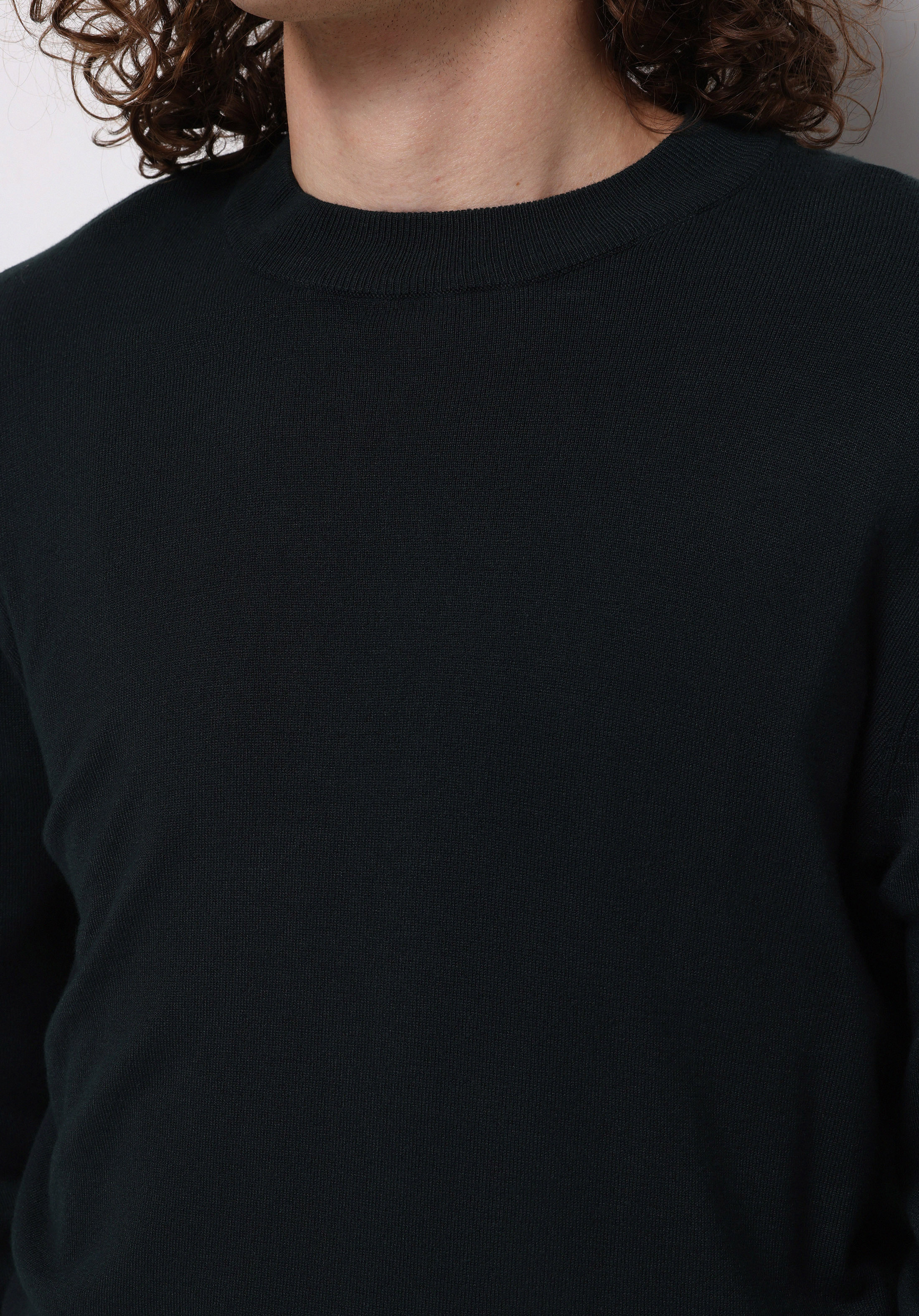 Regular Fit Yuvarlak Yaka Jakarlı Erkek Yeşil Kazak