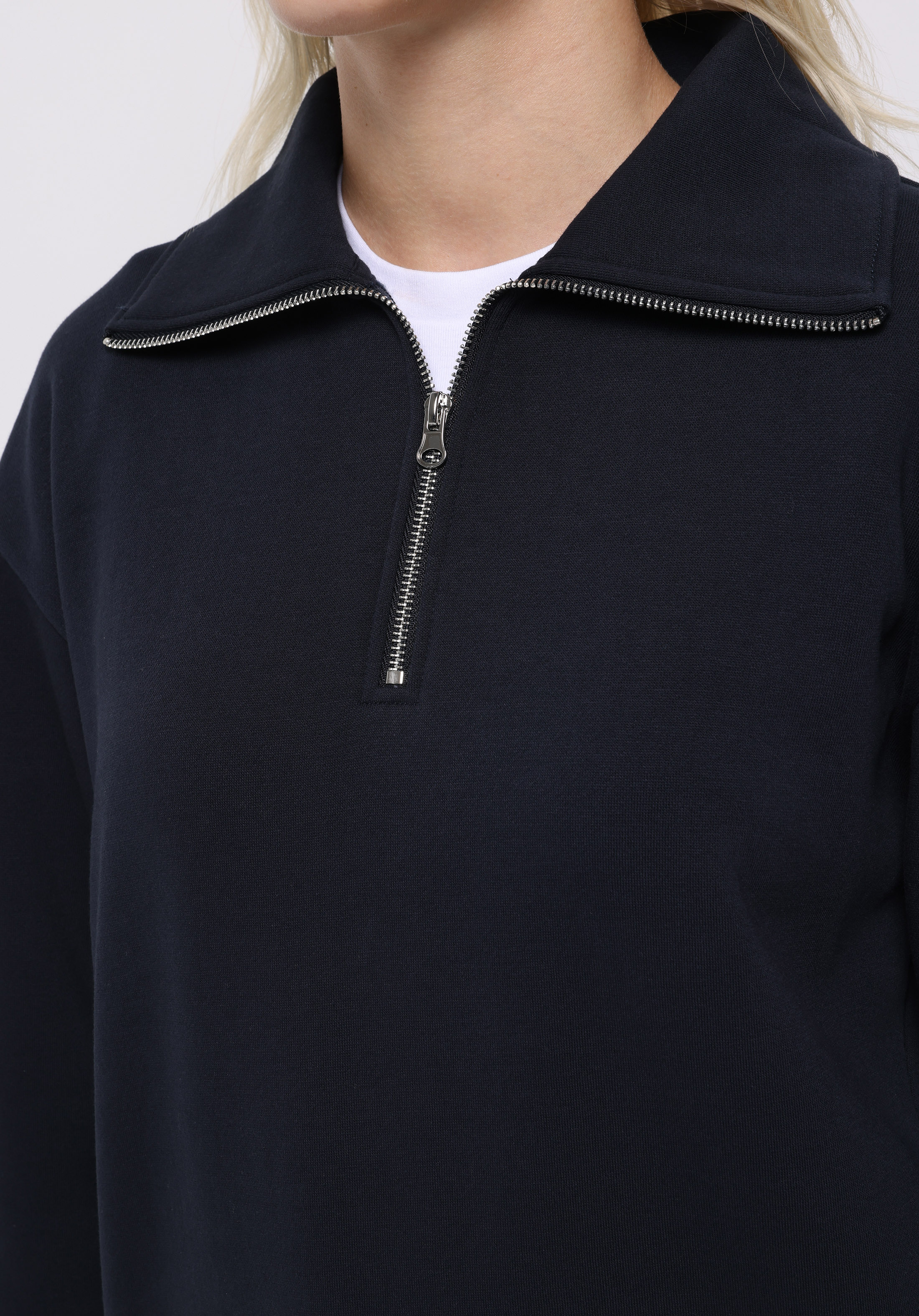 Regular Fit Fermuarlı Nakışlı Kadın Lacivert Sweatshirt