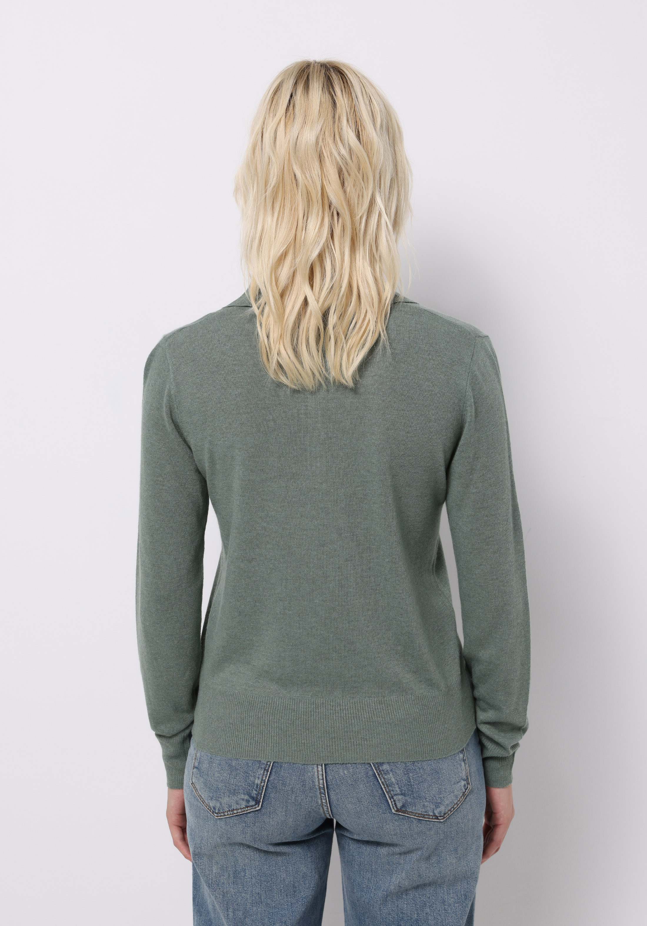 Slim Fit Polo Yaka Düz Kadın Yeşil Kazak